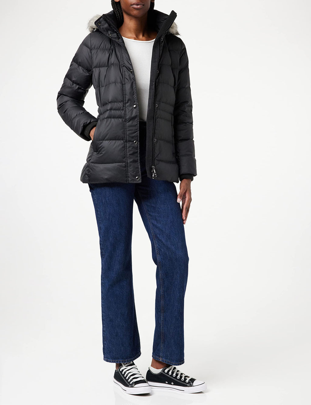 Tommy Hilfiger Chaqueta de Plumas para Mujer Tyra Down Jkt With Fur con Plumas de Pato, Negro (Black), Xs