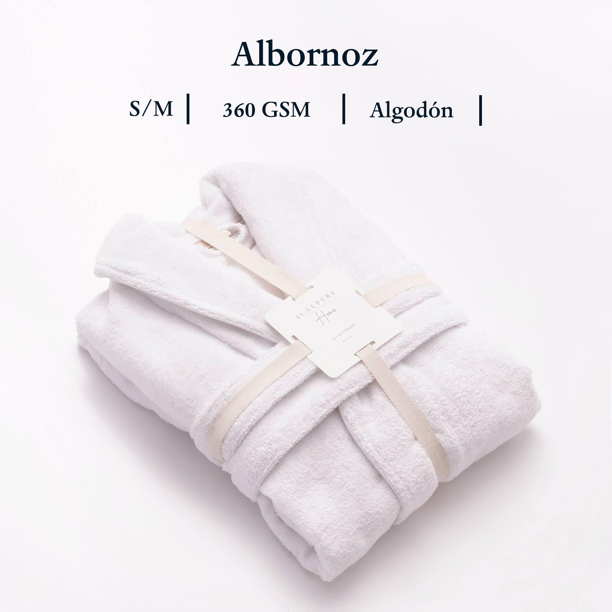 Albornoz S-M 100%Algodón 360GSM Blanco con ribetes blancos Scalpers Home