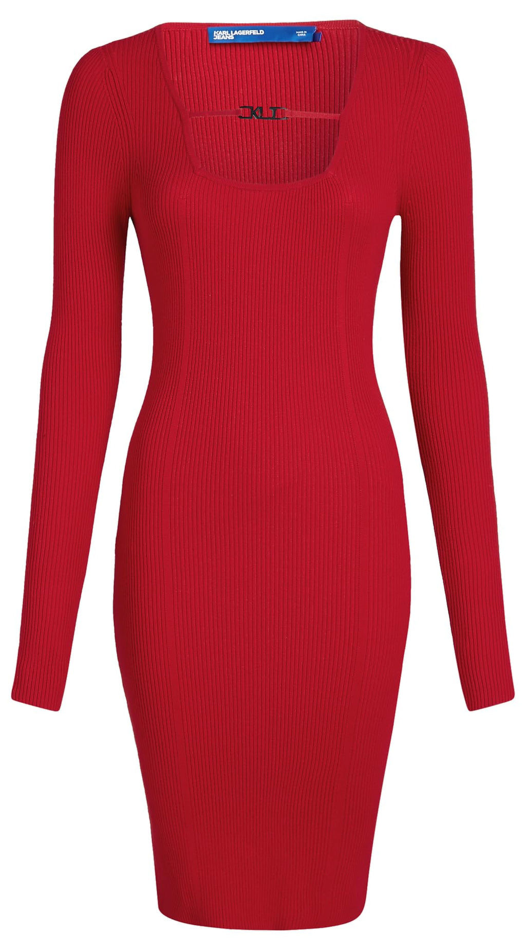 KARL LAGERFELD JEANS, para Mujer, Vestido de Punto con Logo de Manga Larga, Rojo Pompeyano, Talla Pequeña