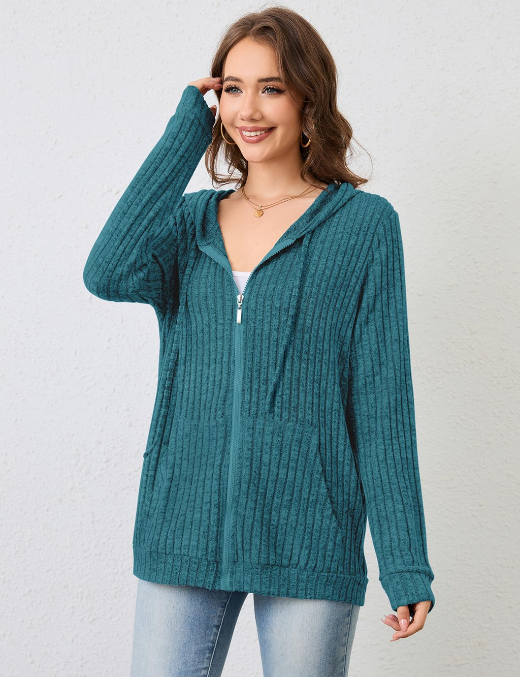 Flikity Zip Hoodie Damen Reißverschluss Sweatjacke mit Kapuze Dünne Jacke