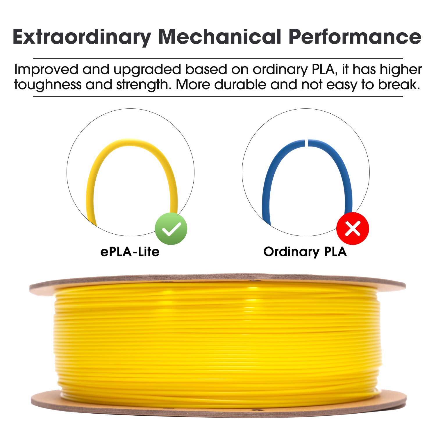 eSUN PLA Lite Filament 1.75mm, Modified 3D Printer Filament PLA, Dimensional Accuracy +/- 0.05mm, 1KG Spool (2.2 LBS) 3D Printing Filament for 3D Printers, Yellow