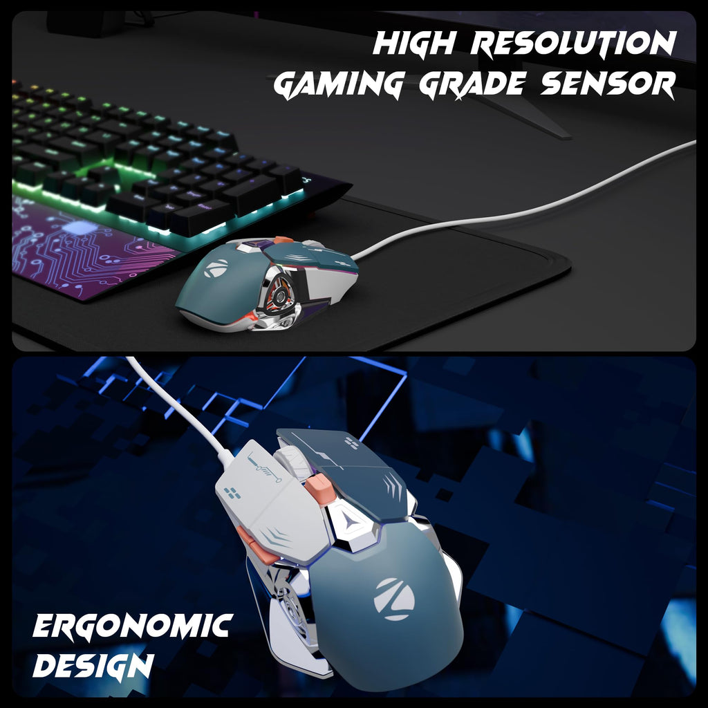 ZEBRONICS Transformer M Plus - Ratón para juegos con cable, hasta 12800 DPI, 6 botones con un interruptor DPI de 6 niveles, 8 modos RGB, tasa de sondeo de 1000 Hz, cable desmontable de 1,5 m, sensor