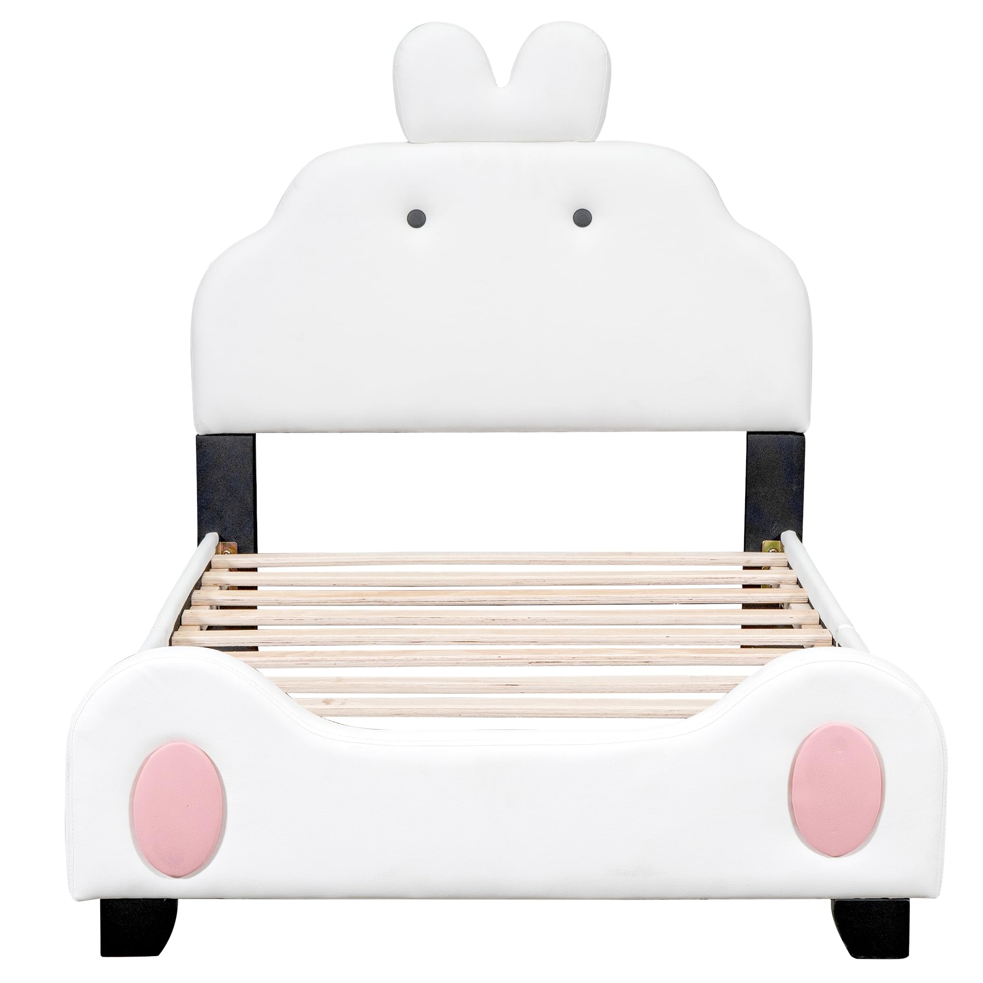 LostCat Full Size Wood Platform Bed Frame with Bear Shaped Headboard and Footboard, Kid Full Size Bed Frame,Wood Full Bed for Kids Teens Girls Boys, No Box Spring Needed, White