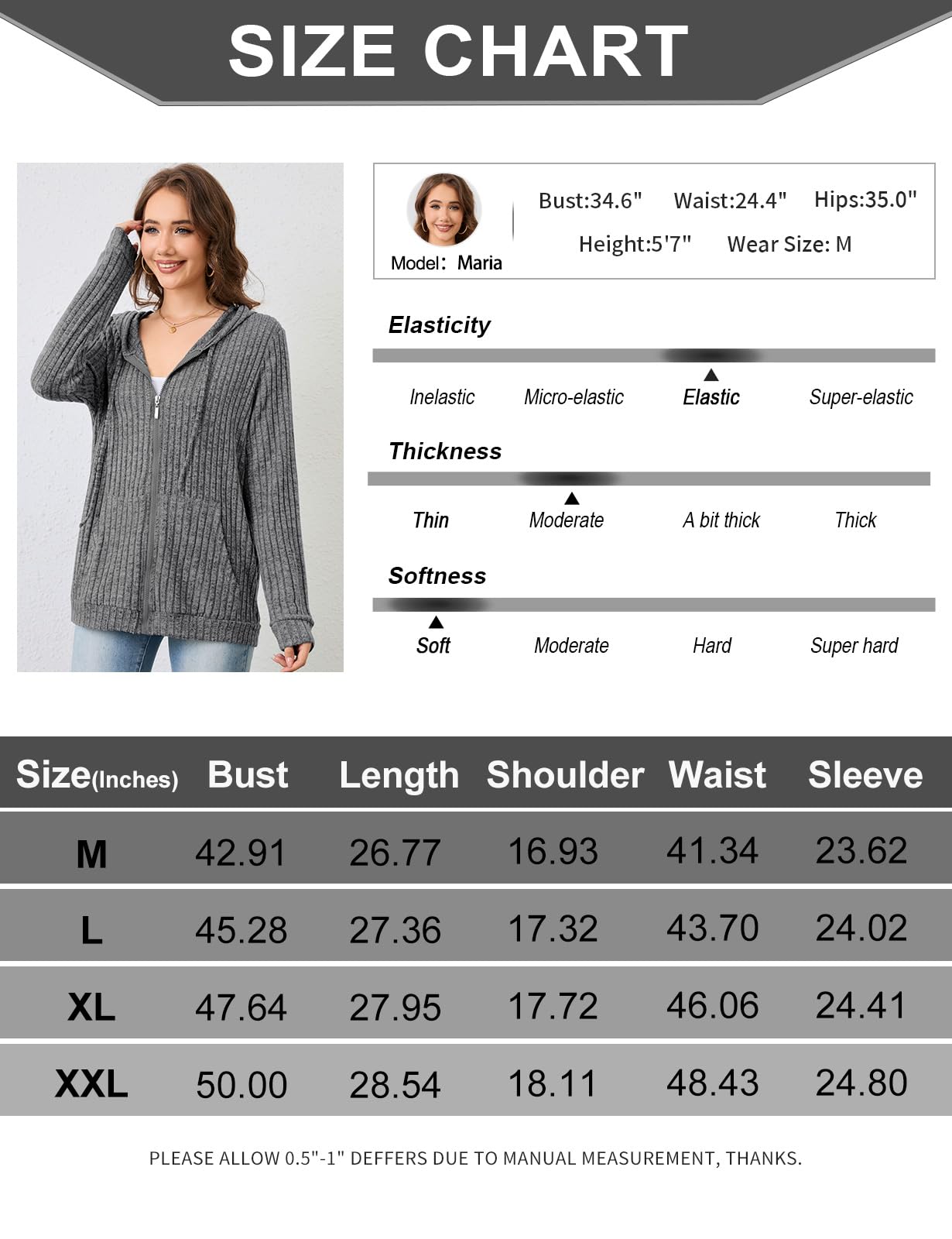 Flikity Zip Hoodie Damen Reißverschluss Sweatjacke mit Kapuze Dünne Jacke
