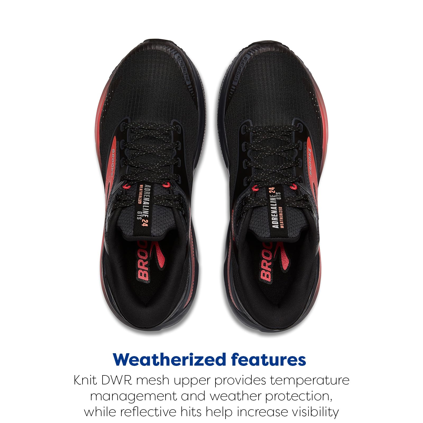 BROOKS Adrenaline GTS 24 Weatherized, Sneaker Mujer, Negro/Ébano/Coral Intenso, 42 EU