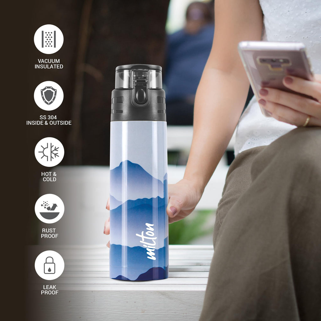 Milton Artesia 900 Thermosteel Insulated Water Bottle, 750 ml, Blue | Hot and Cold | Leak Proof | Office Bottle | Sports | Home | Kitchen | Hiking | Treking | Travel | Easy to Carry | Rust Proof