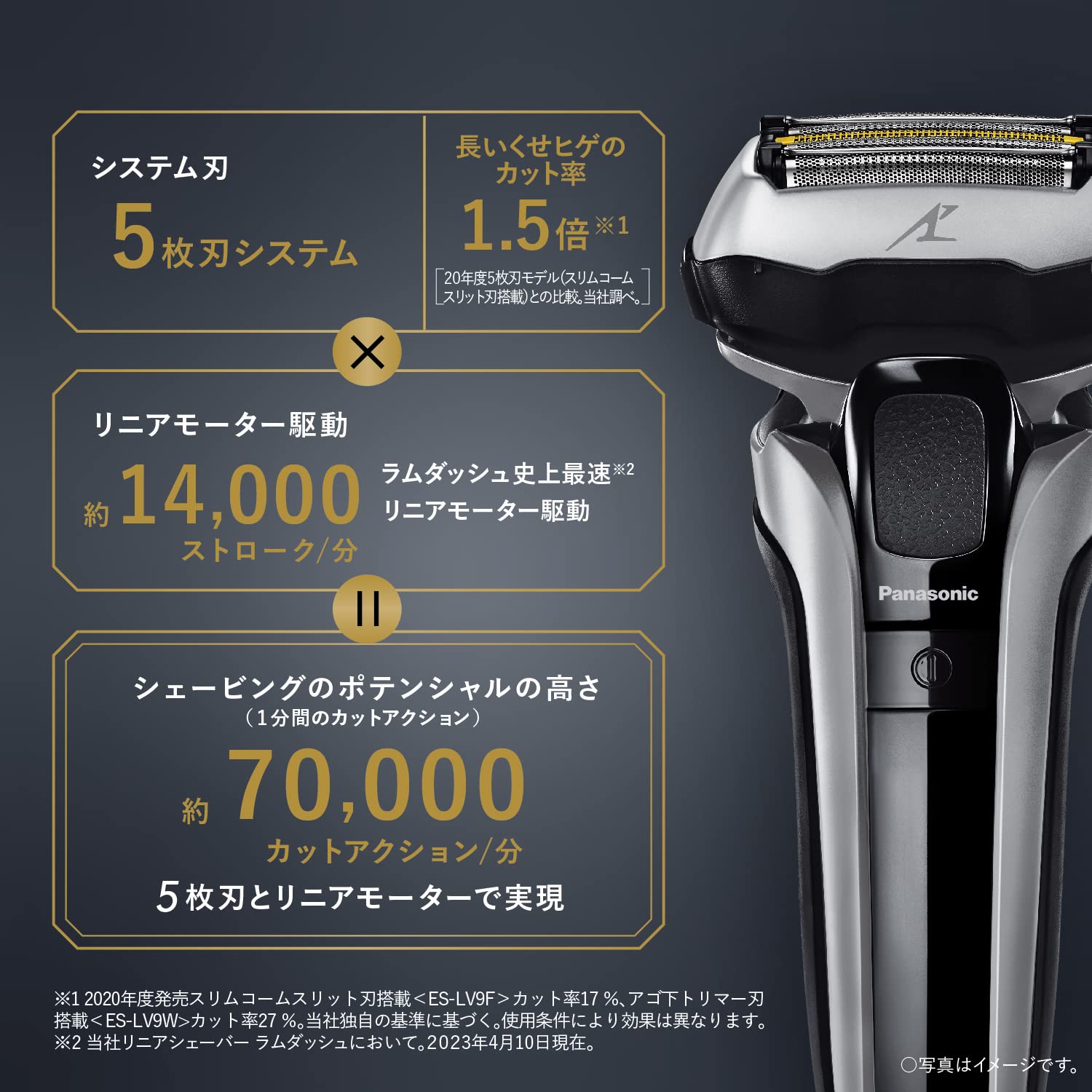 Panasonic ES-LV5J-S LAMDASH PRO Linear Motor 5-Blade Pouch [Sonic Cleaning Mode] with Pouch Silver Men's Shaver 100-240V Japan Import 2023 Model