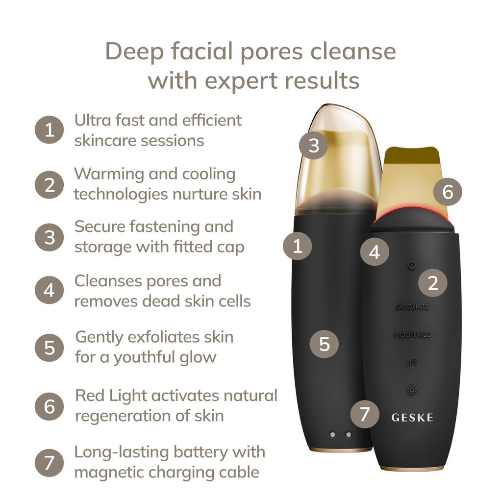 GESKE SmartAppGuided™ MicroCurrent Skin Scrubber & Blackhead Remover | 9 in 1 | Skincare tool | Pores cleaner | Anti-aging and cleansing | Professional face lift | Blackheads removal & extraction