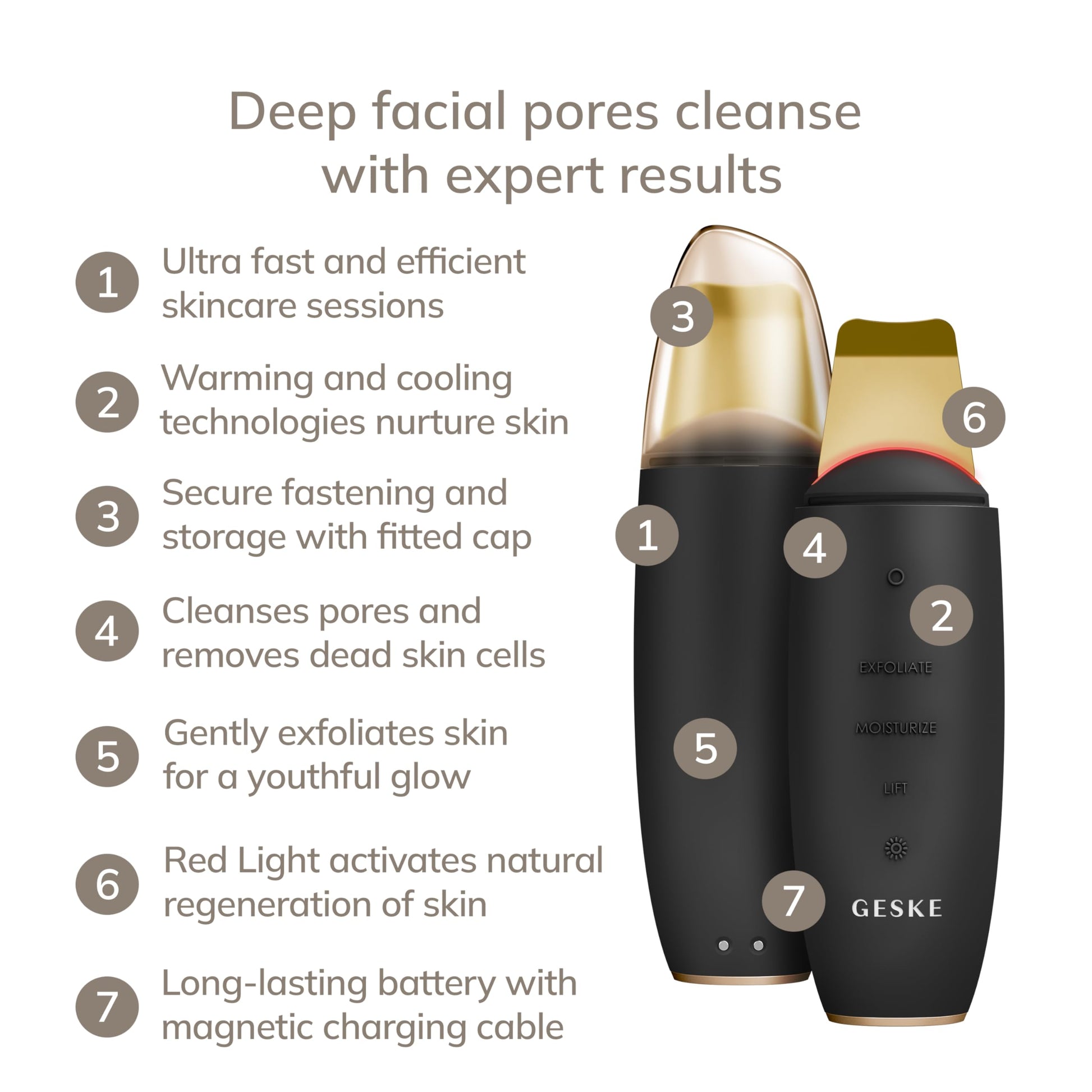 GESKE SmartAppGuided™ MicroCurrent Skin Scrubber & Blackhead Remover | 9 in 1 | Skincare tool | Pores cleaner | Anti-aging and cleansing | Professional face lift | Blackheads removal & extraction