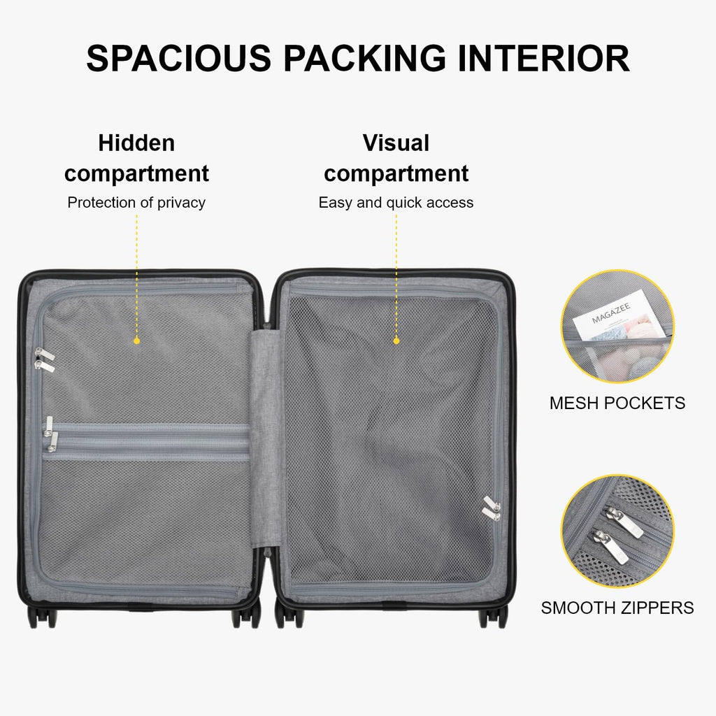 LEVEL8 Rolling Carry on Luggage Airline Approved, Carry on Suitcases with Wheels, Lightweight Luminous Textured Luggage for Men Women, Tsa Approved, 20-Inch Carry-On, Dark Grey