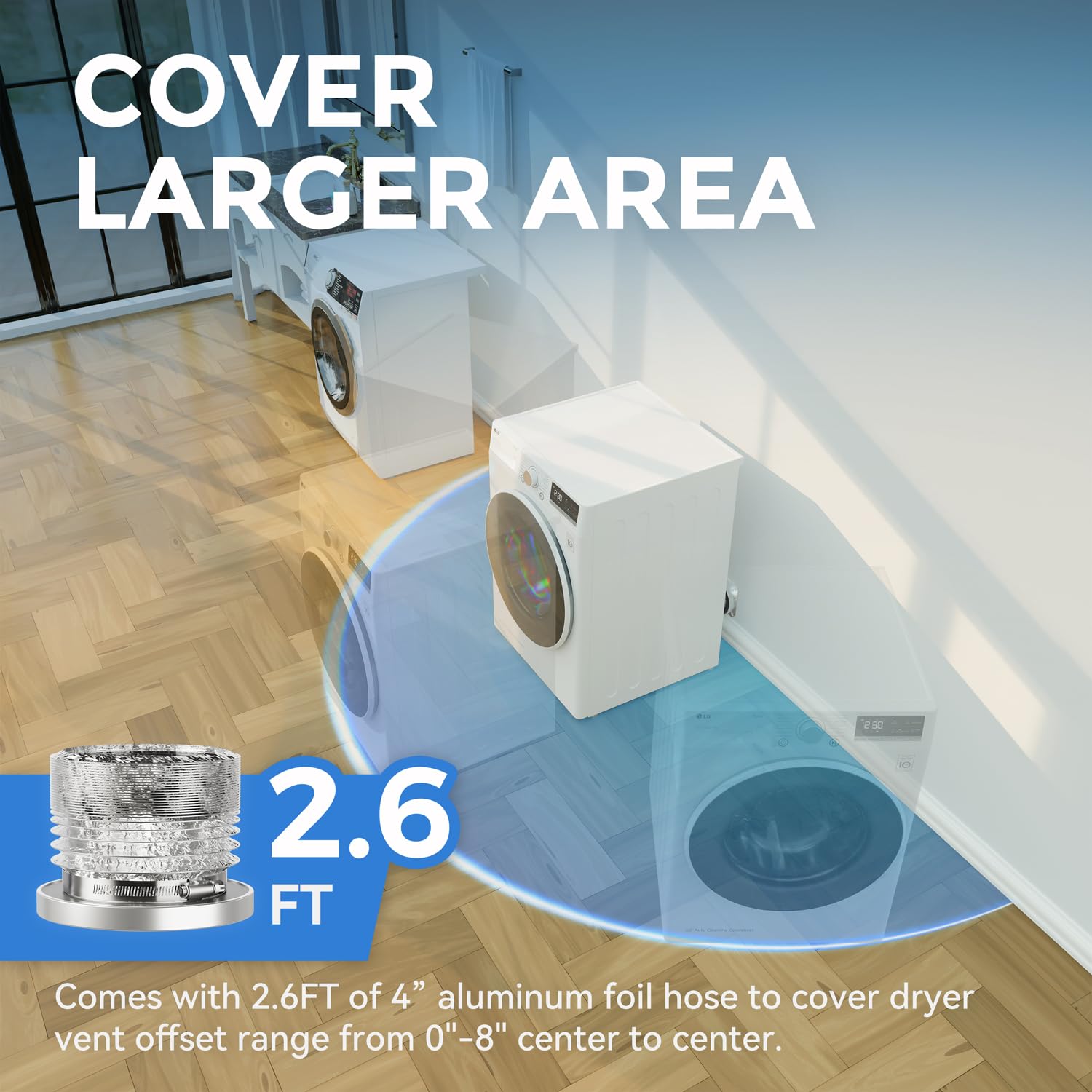 JEEVONY Acoplamiento magnético DV180 para ventilación de secadora, kit de conector de ventilación para secadora, fácil de limpiar, conector rápido que incluye un conducto de 2 pies y 4 pulgadas y dos