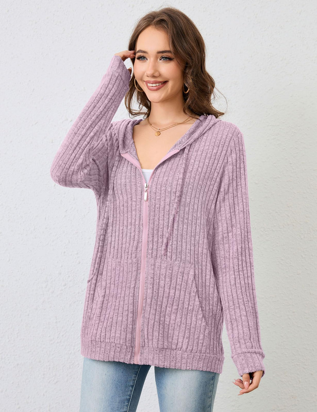 Flikity Zip Hoodie Damen Reißverschluss Sweatjacke mit Kapuze Dünne Jacke