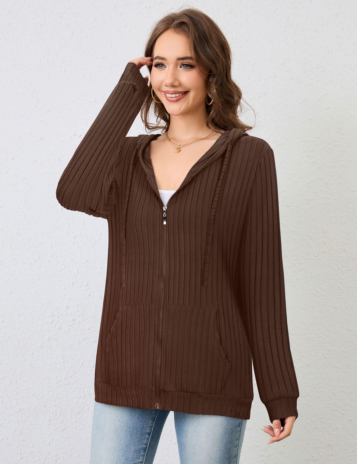 Flikity Zip Hoodie Damen Reißverschluss Sweatjacke mit Kapuze Dünne Jacke