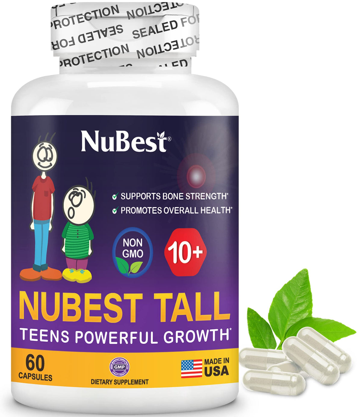 NuBest Bundle Tall 10+ 60 Capsules Tall Kids 90 Chewable Tablets | Height Growth Support for Kids & Teens | Calcium, Vitamins D3 K2, Collagen & Herbal Blend