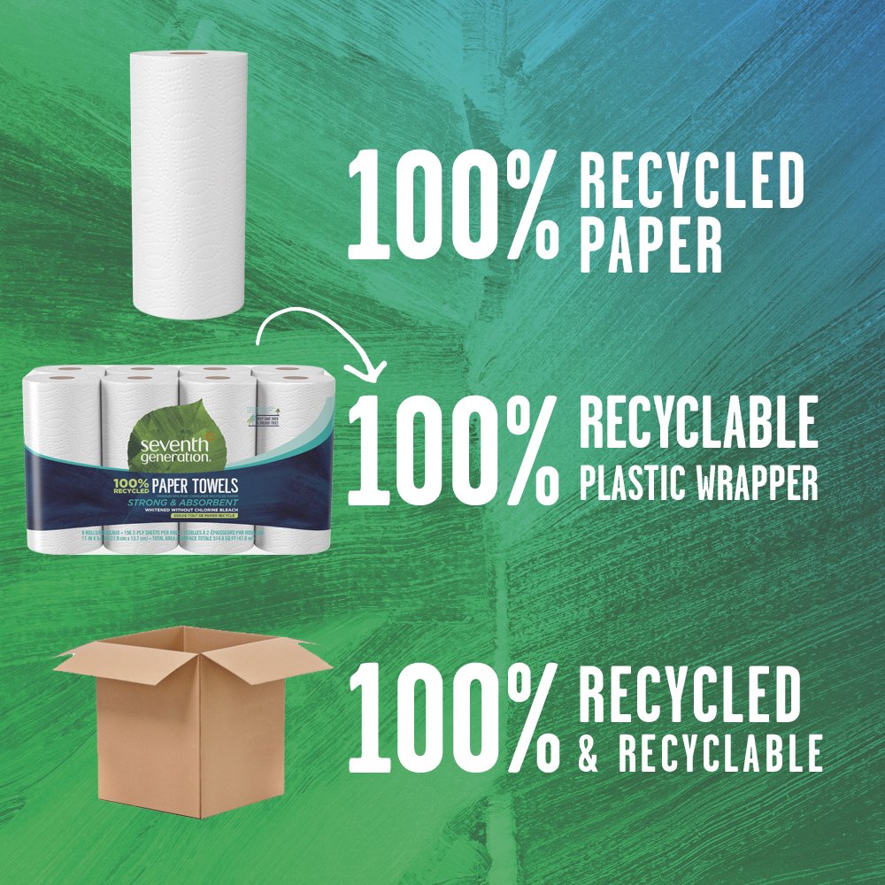 Seventh Generation Paper Towels, Strong & Absorbant, 8 Rolls, 2-Ply, 156-Sheets, 100% Recycled Paper