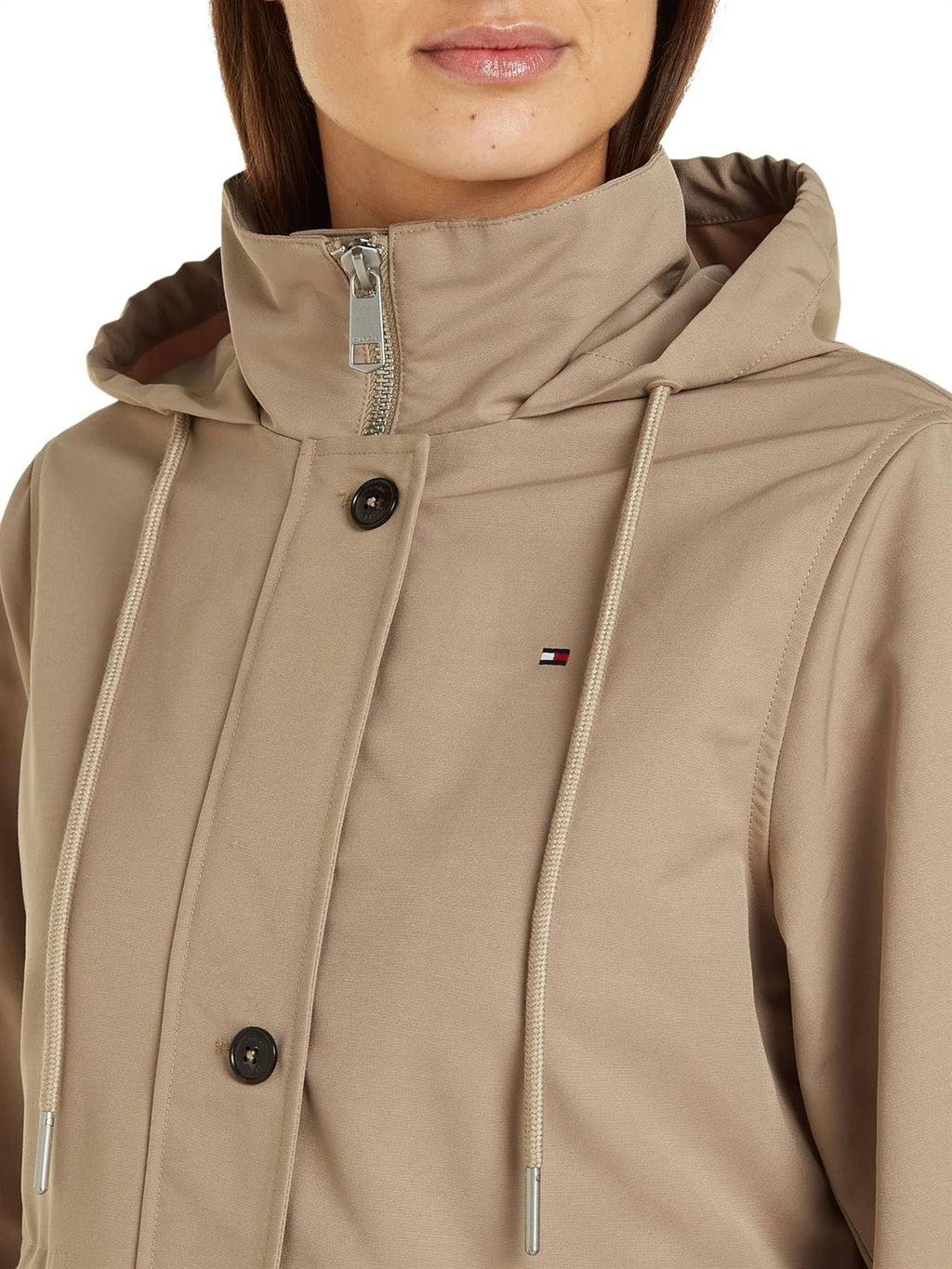 Tommy Hilfiger Parka Mujer Impermeable, Beige (Beige), 42