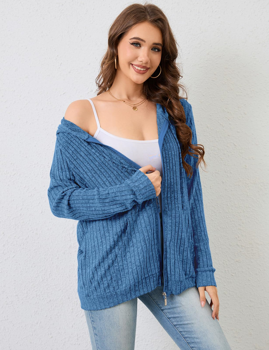 Flikity Zip Hoodie Damen Reißverschluss Sweatjacke mit Kapuze Dünne Jacke