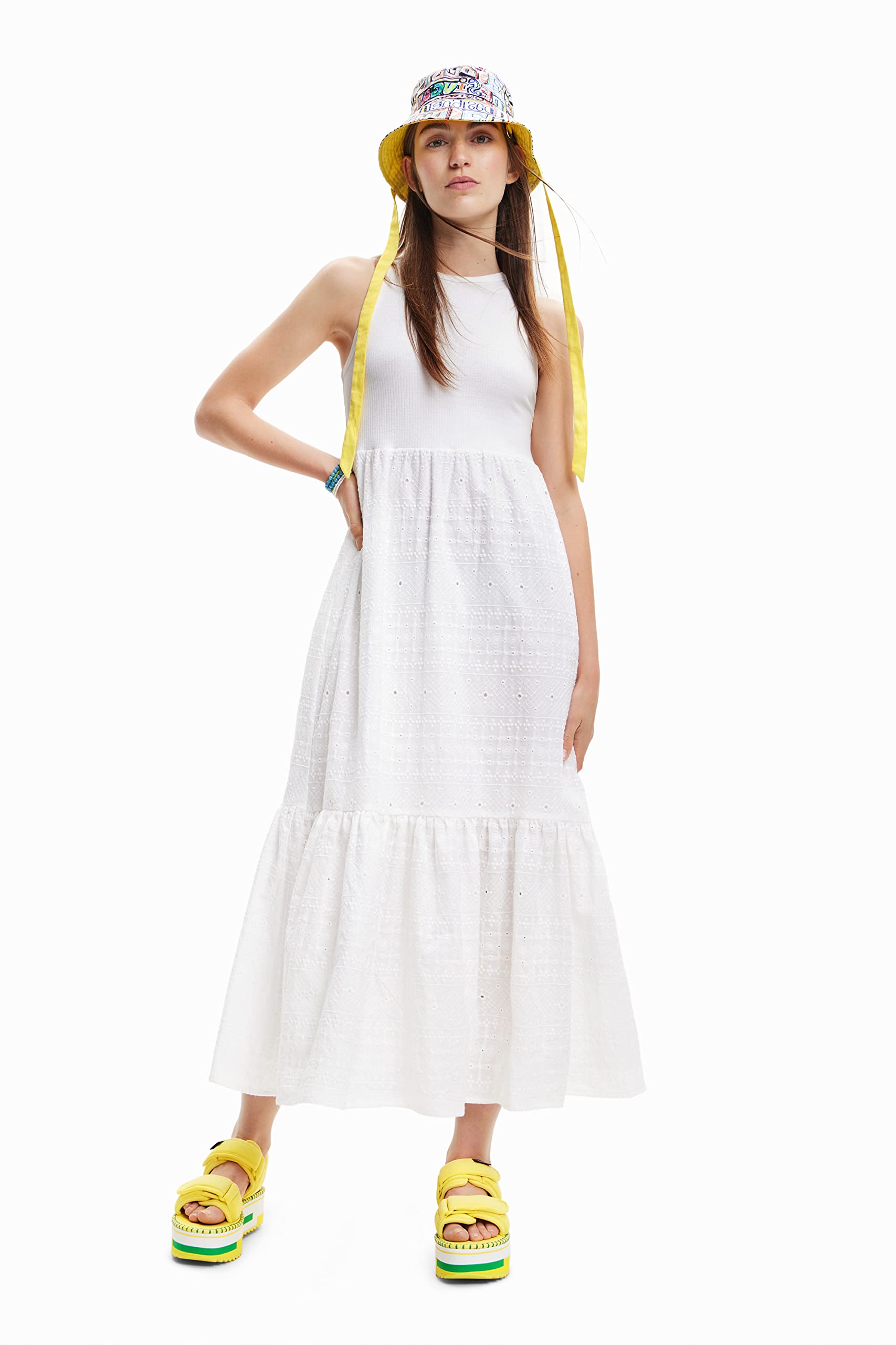 Desigual Vest_Lourdes 1000 Vestido, Blanco, L para Mujer