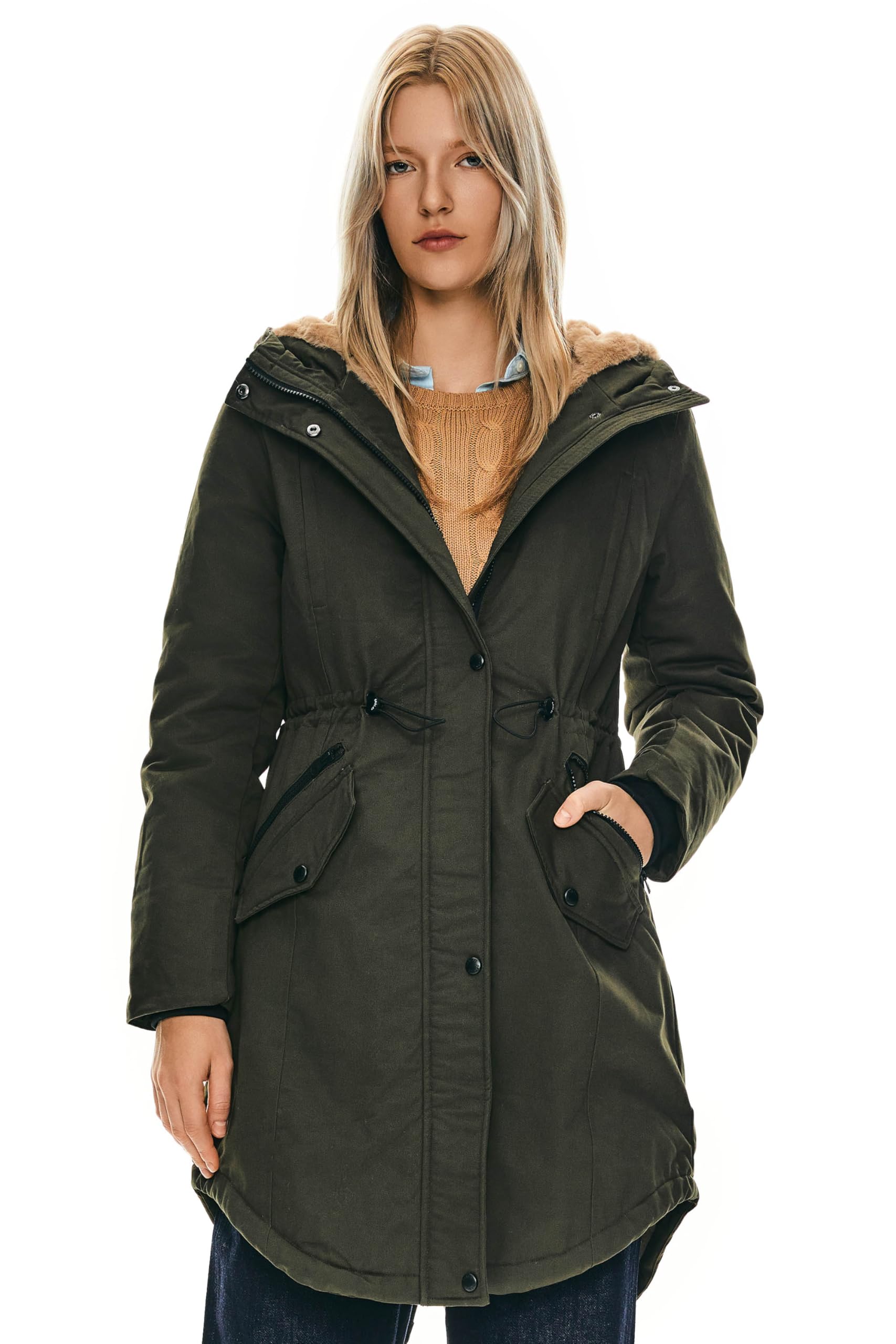 Orolay Chaqueta Mujer Invierno Parka de Mujer con Capucha y Forro Polar Chaqueta Acolchada para el Invierno Verde L