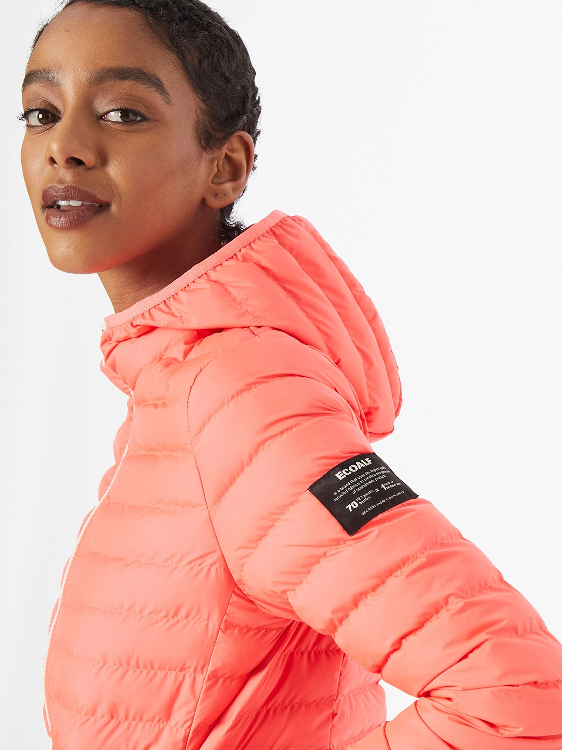 ECOALF - Abrigo Mujer Atlanticalf, de Poliéster Reciclado, con Cuello Redondo, Relleno de Fellex, Ultraligero y Cómodo, Chaqueta Mujer, Talla M, Color Rosa Ácido