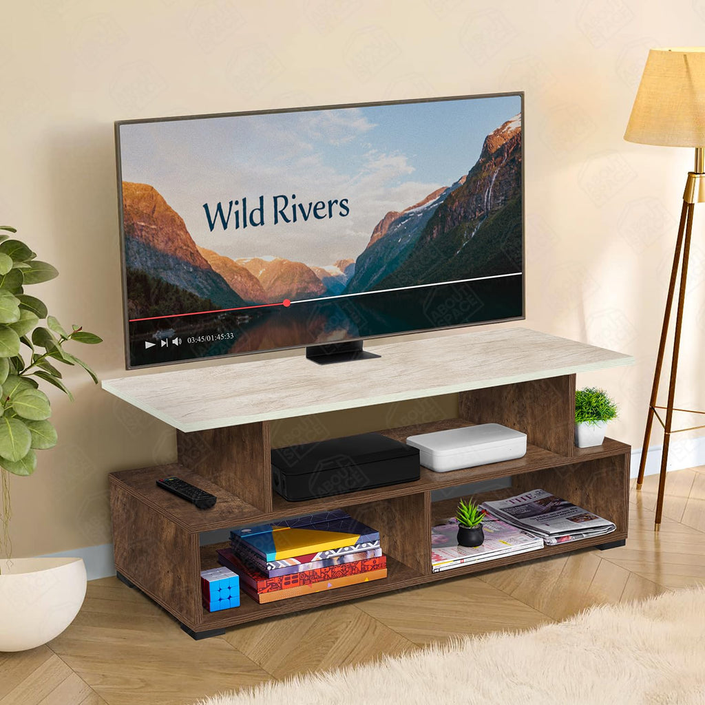 ABOUT SPACE TV Stand - Engineered Wood TV Showcase with Foot Pad Entertainment Console Shelf Storage for Set Top Box, Decor, Books for Living Room TV Unit - Walnut (L 101 x B 40.5 x H 41 cm)