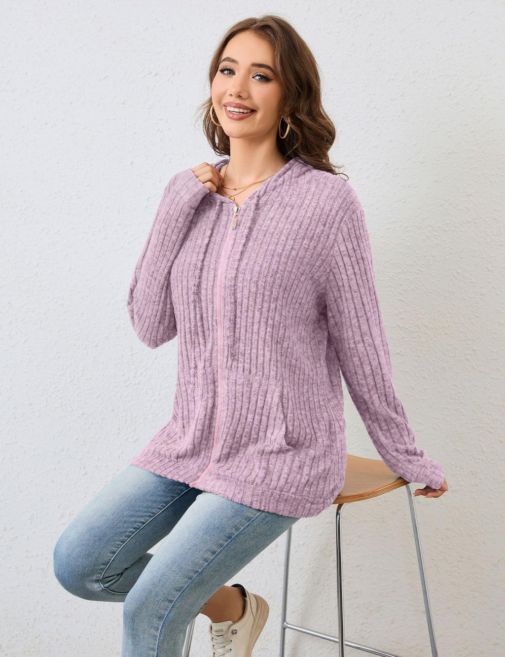 Flikity Zip Hoodie Damen Reißverschluss Sweatjacke mit Kapuze Dünne Jacke