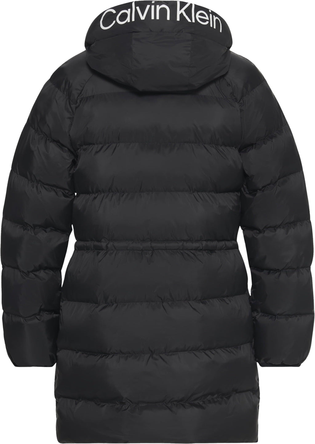 Calvin Klein Abrigo de plumas Mujer Lightweight Logo Mid Length con capucha, Negro (Black), S