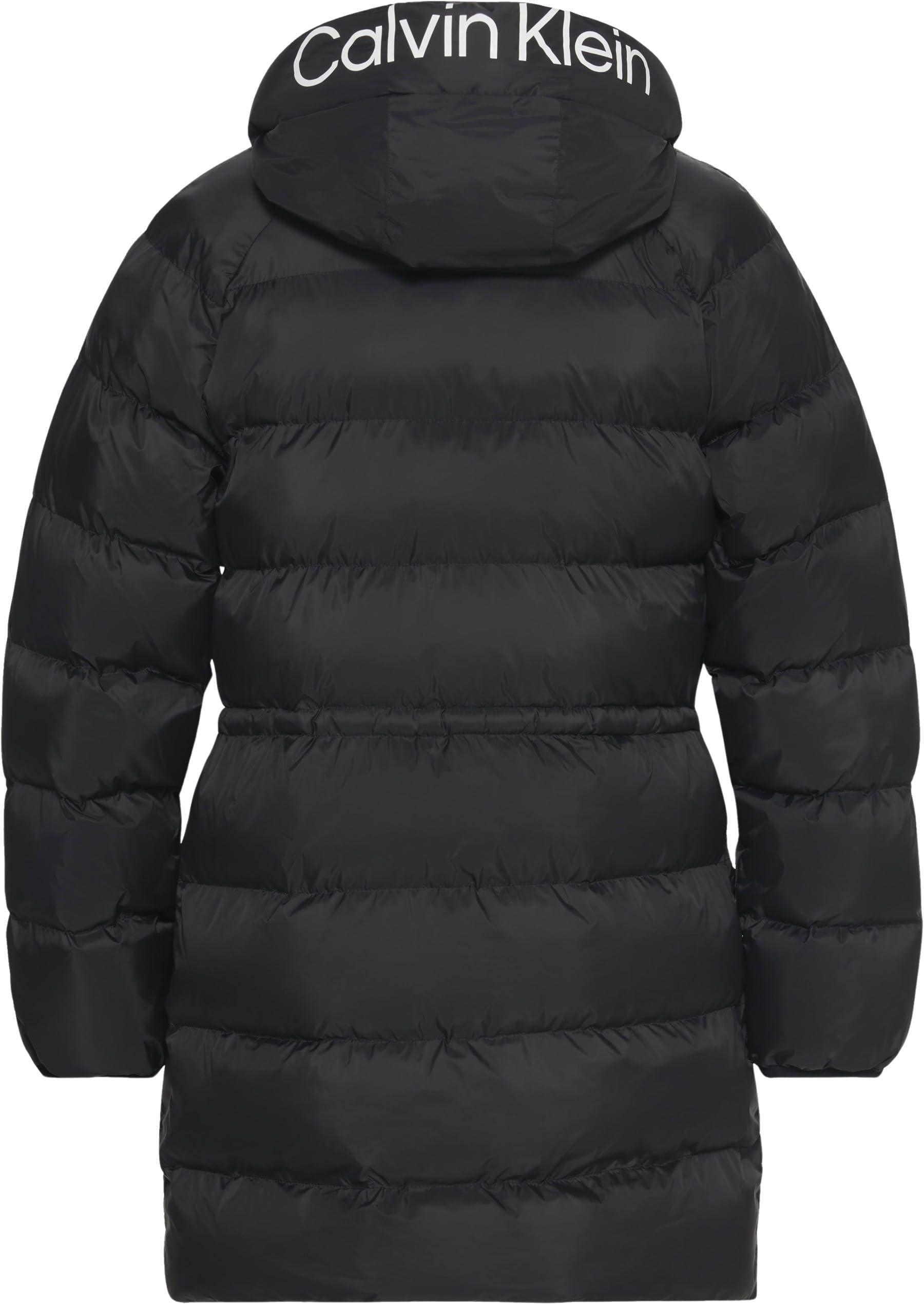 Calvin Klein Abrigo de plumas Mujer Lightweight Logo Mid Length con capucha, Negro (Black), S