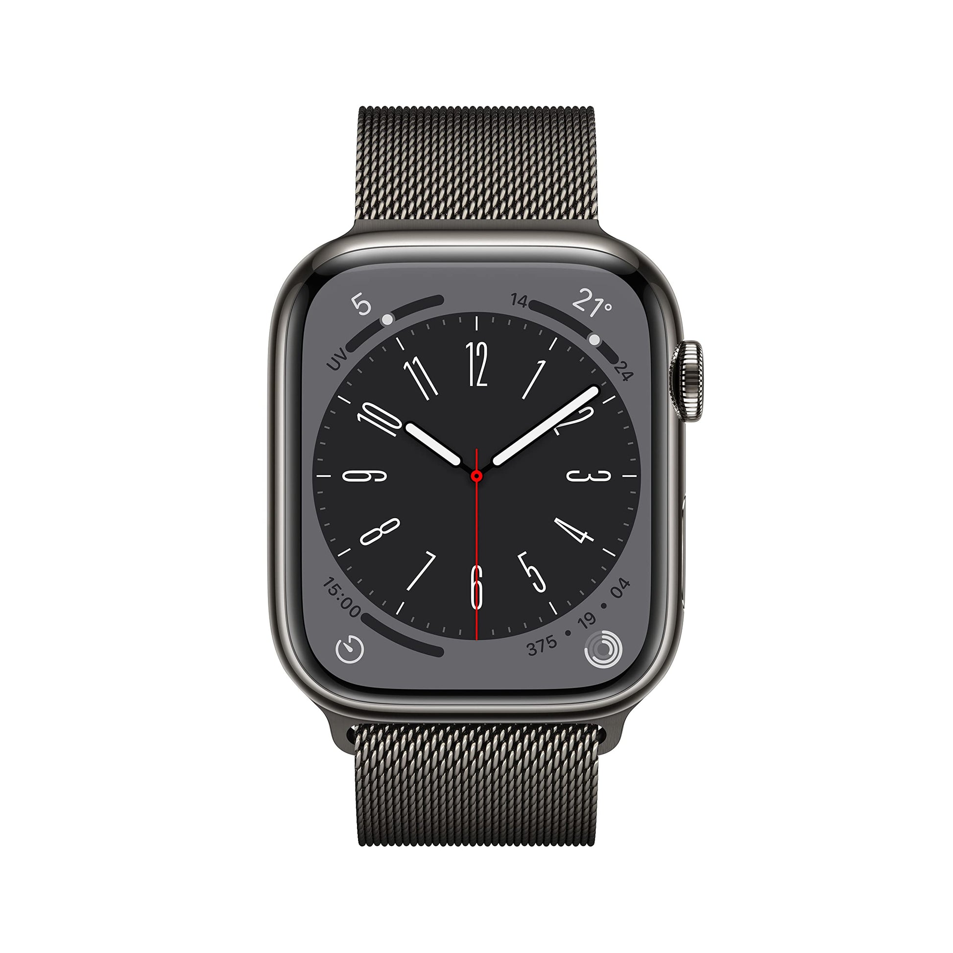 Apple Watch Series 8 (GPS + Cellular, 45mm) Smartwatch con cassa in acciaio inossidabile color grafite con Loop in maglia milanese color grafite. Fitness tracker, app Livelli O₂, resistente all’acqua