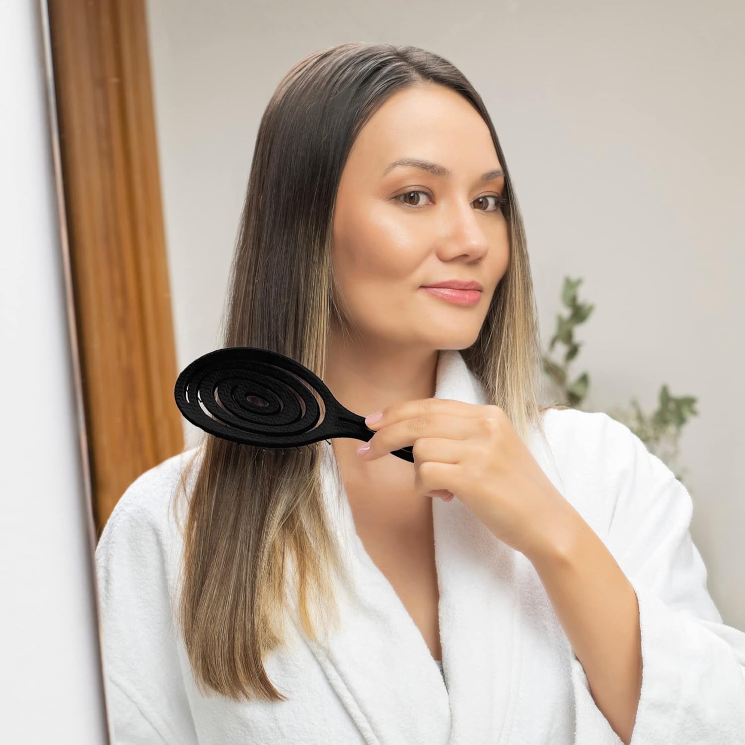 Ninabella Bio Haarbürste ohne Ziepen für Damen, Herren & Kinder - Entwirrbürste auch für Locken & Lange Haare - Einzigartige Profi Detangler-Bürste mit Spiralfeder - Schwarz