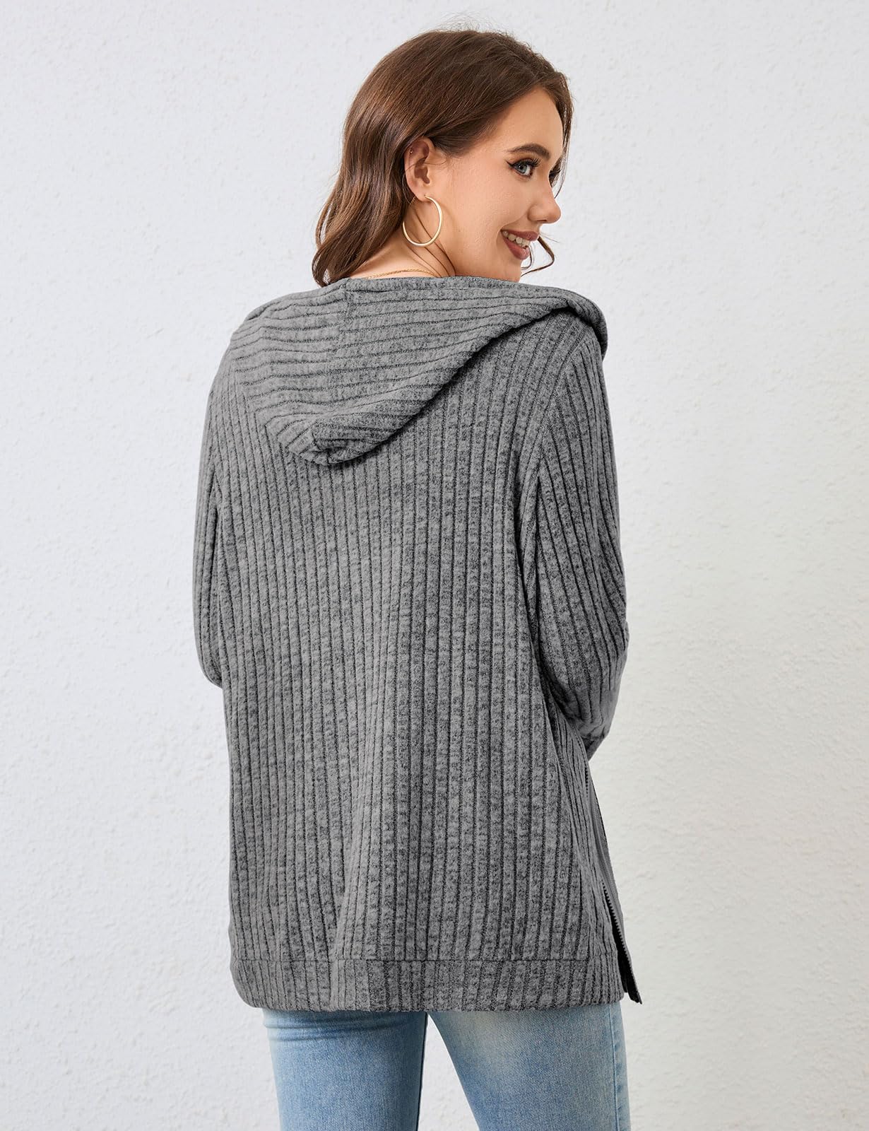 Flikity Zip Hoodie Damen Reißverschluss Sweatjacke mit Kapuze Dünne Jacke
