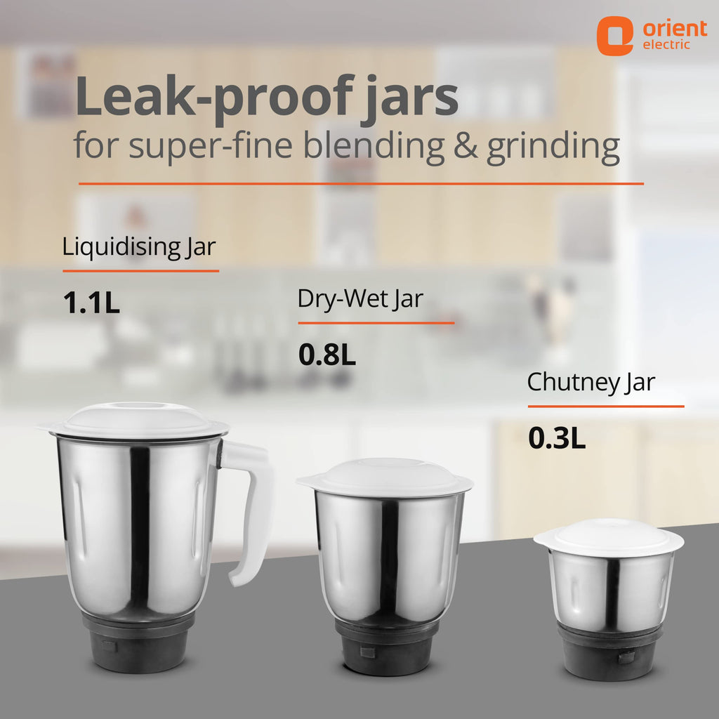 Orient Electric 500W mixer grinder | Kitchen Kraft 500 MGKK50B3 with 3 SS jars | Longer life balanced coil motor | ABS body | Uniform grinding | 5 years motor warranty
