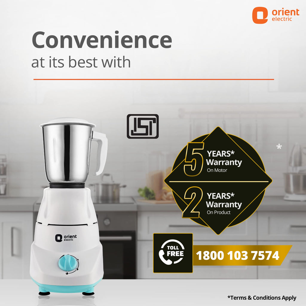 Orient Electric 500W mixer grinder | Kitchen Kraft 500 MGKK50B3 with 3 SS jars | Longer life balanced coil motor | ABS body | Uniform grinding | 5 years motor warranty