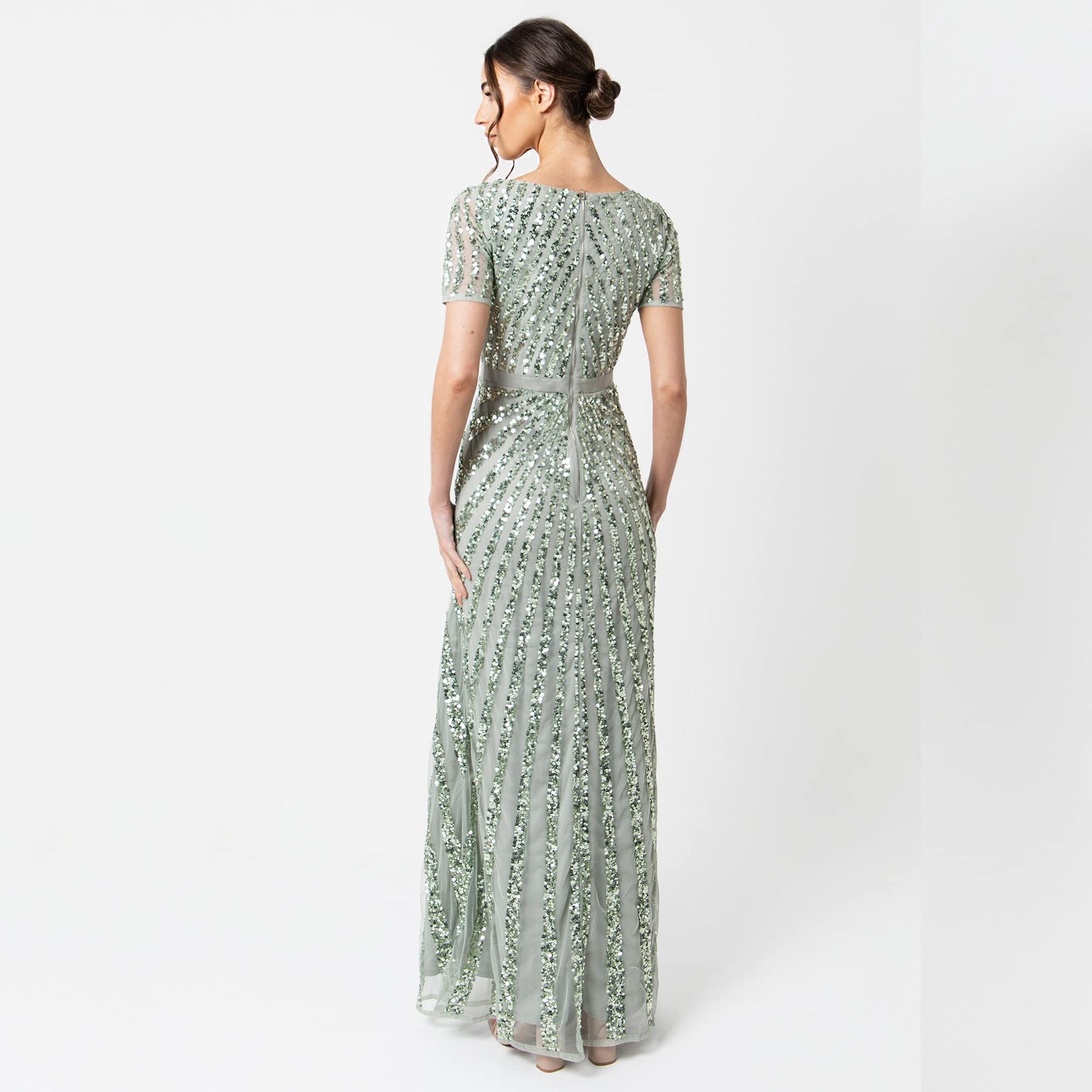 Maya Deluxe Abendkleid Pailletten Maxi Elegant für Hochzeit Vestido de la Dama de Honor De Las Mujeres, Verde, 46