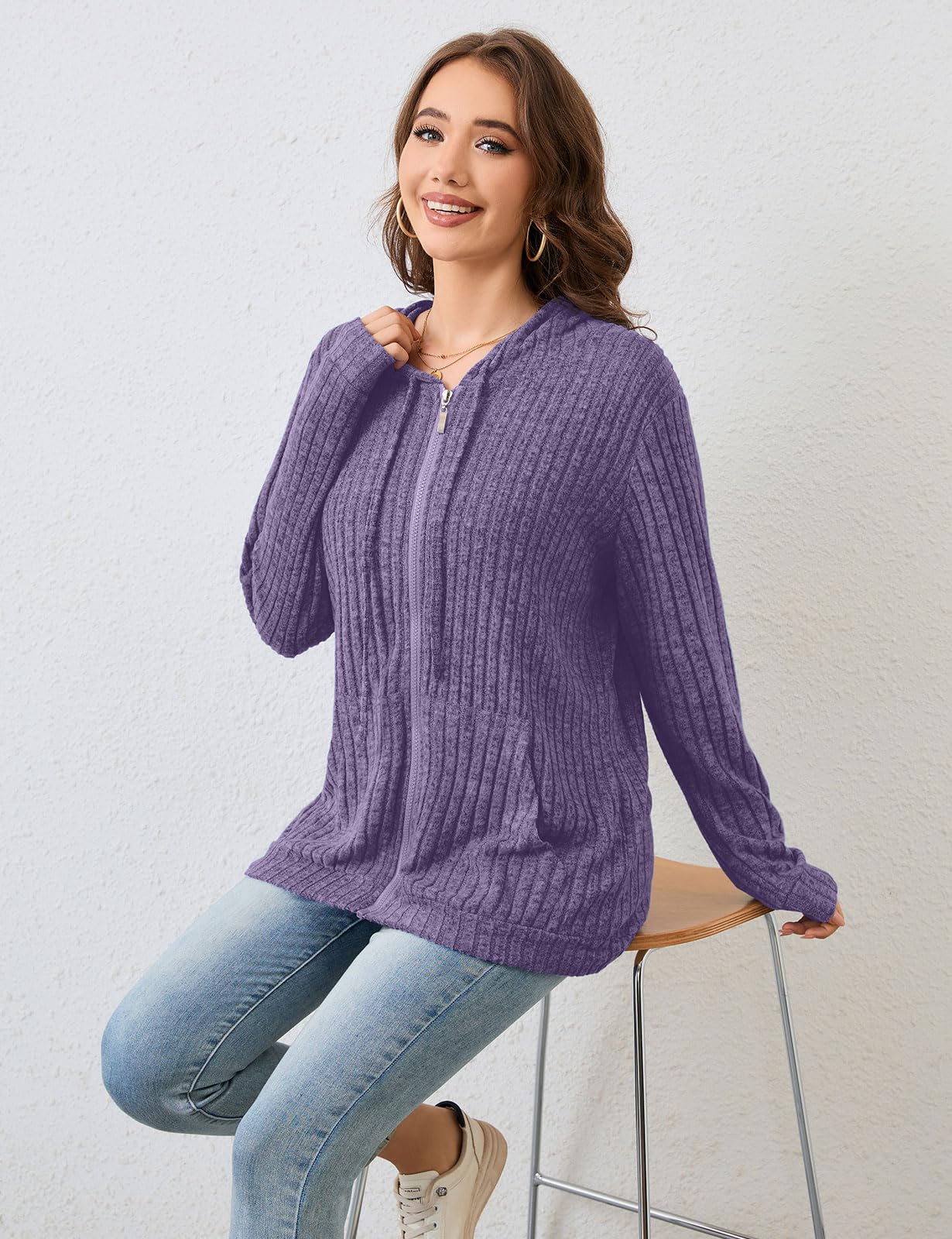 Flikity Zip Hoodie Damen Reißverschluss Sweatjacke mit Kapuze Dünne Jacke