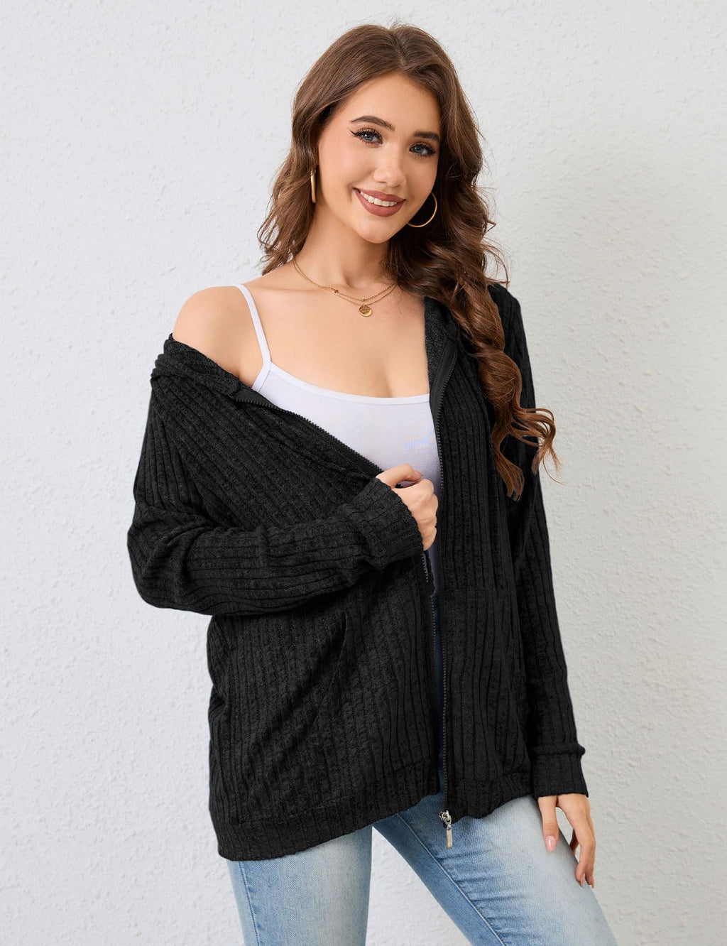 Flikity Zip Hoodie Damen Reißverschluss Sweatjacke mit Kapuze Dünne Jacke