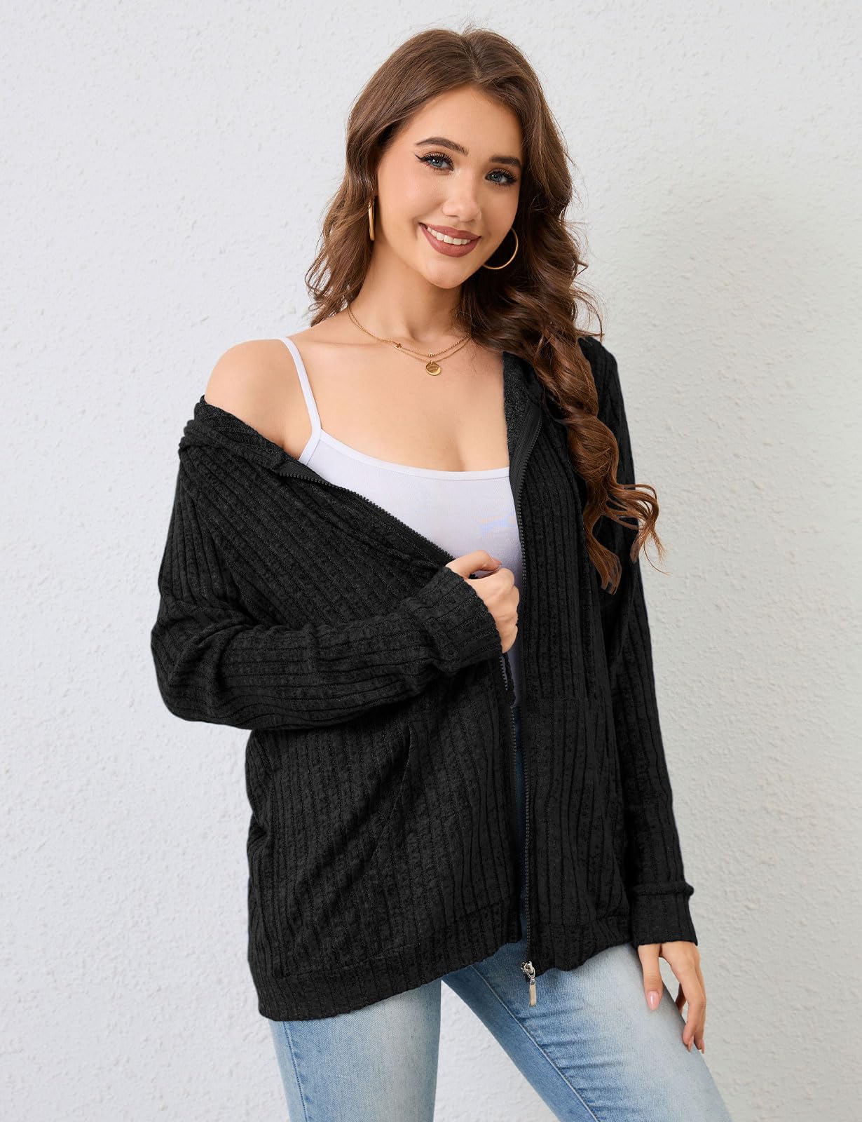 Flikity Zip Hoodie Damen Reißverschluss Sweatjacke mit Kapuze Dünne Jacke