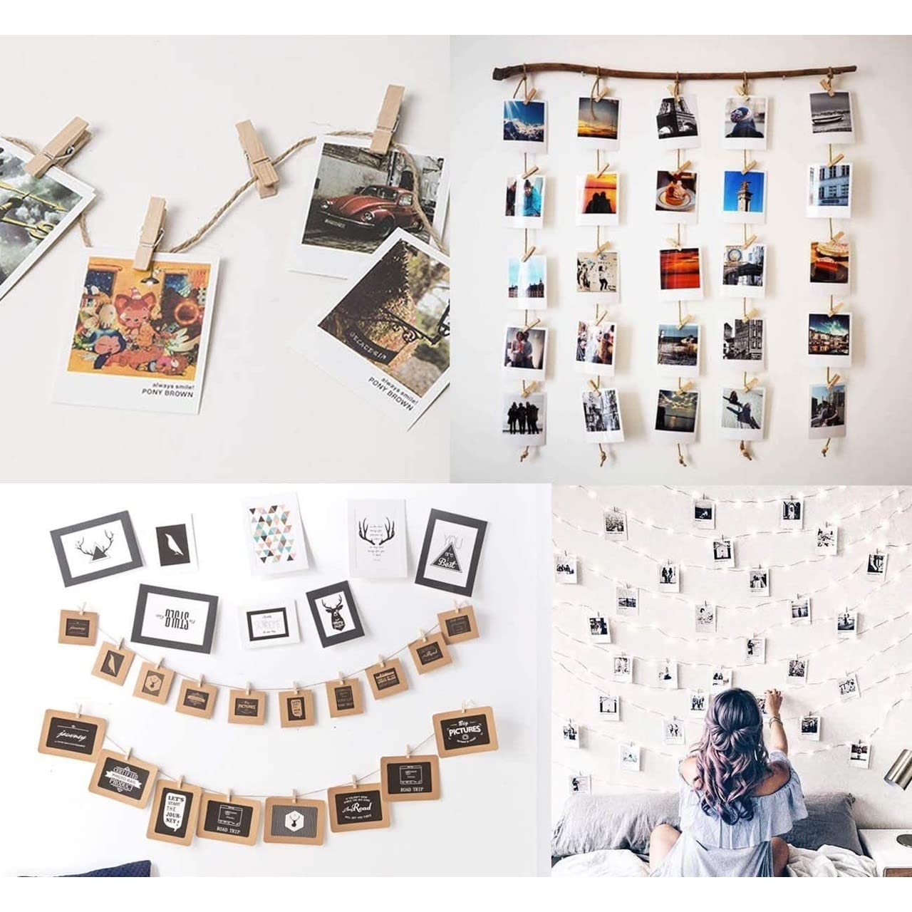 ecofynd 30 pcs Mini Natural Wood Pin for Photos, Wooden Small Photo Clips, Mini Close Pins for Pictures, Display Artwork, Little Baby Shower (CS3002) (30 Pieces + Jute Rope, Natural Clips)