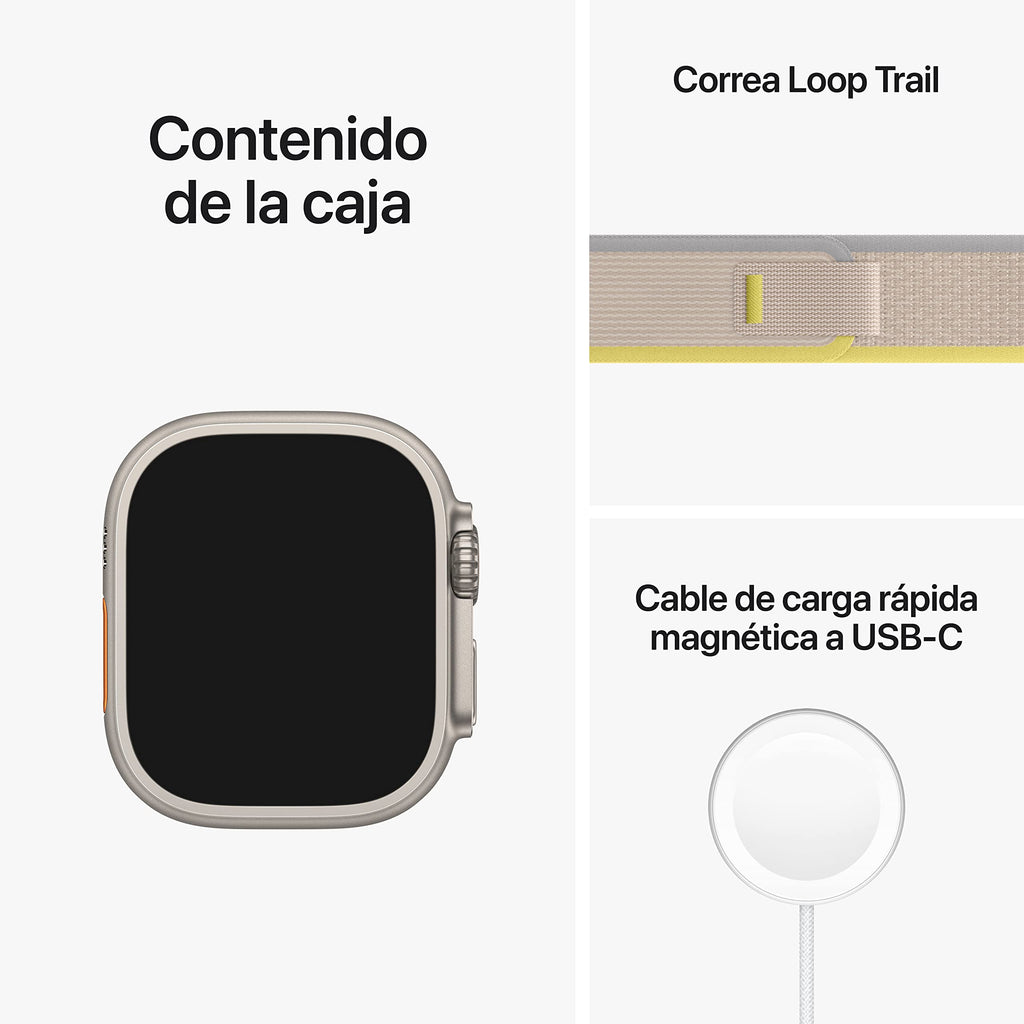 Apple Watch Ultra (GPS + Cellular, Cassa 49mm) Smartwatch con robusta cassa in titanio e Trail Loop giallo/beige - S/M. Fitness tracker, GPS di precisione, tasto Azione, batteria a lunghissima durata