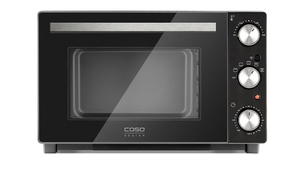 CASO TO 32 - Horno de sobremesa de acero inoxidable con Bandeja recogemigas y piedra para pizza, capacidad de 32 L, 1870 W de Potencia, hasta 230°C y 150 min - 5 modos de calor - negro