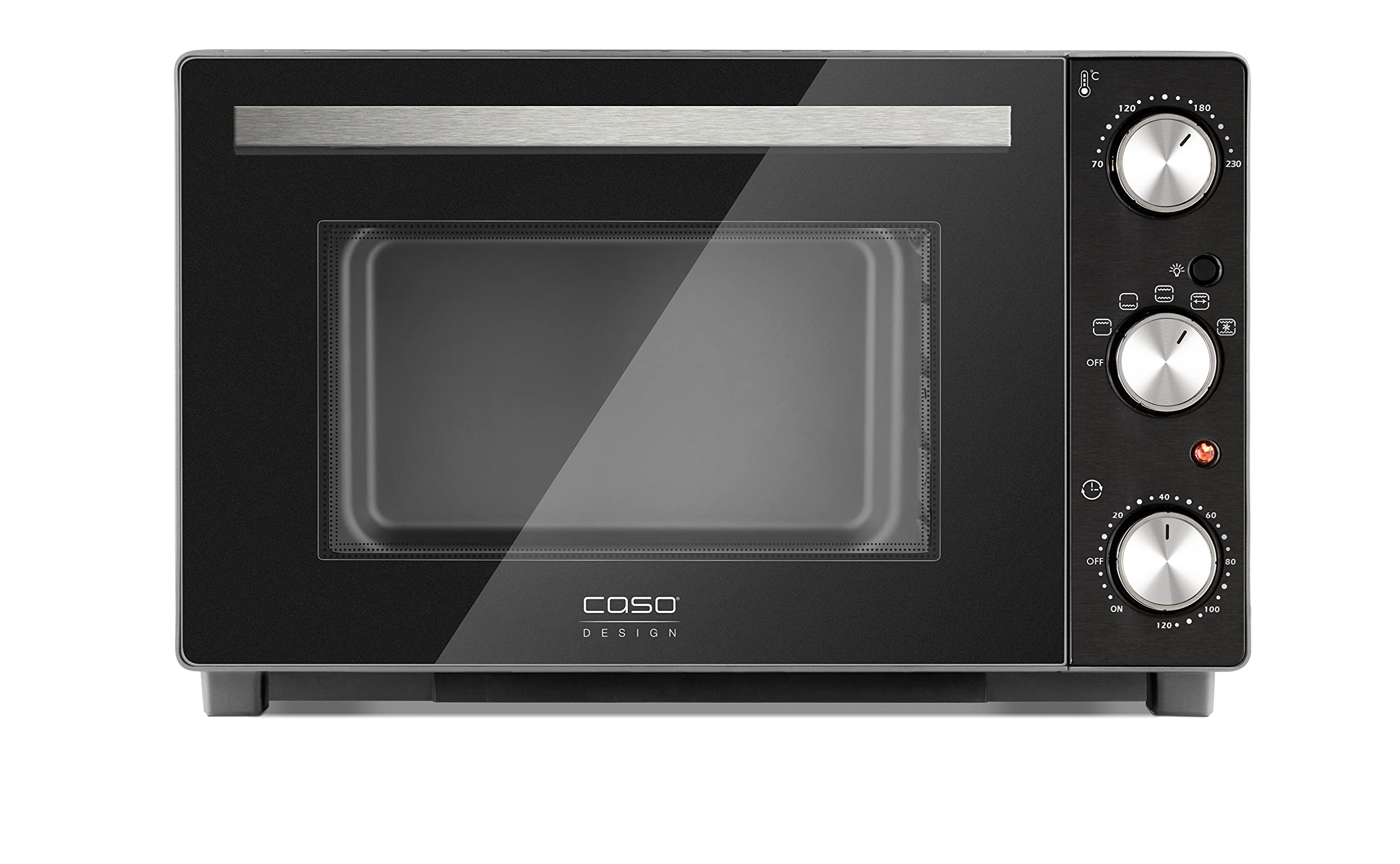 CASO TO 32 - Horno de sobremesa de acero inoxidable con Bandeja recogemigas y piedra para pizza, capacidad de 32 L, 1870 W de Potencia, hasta 230°C y 150 min - 5 modos de calor - negro