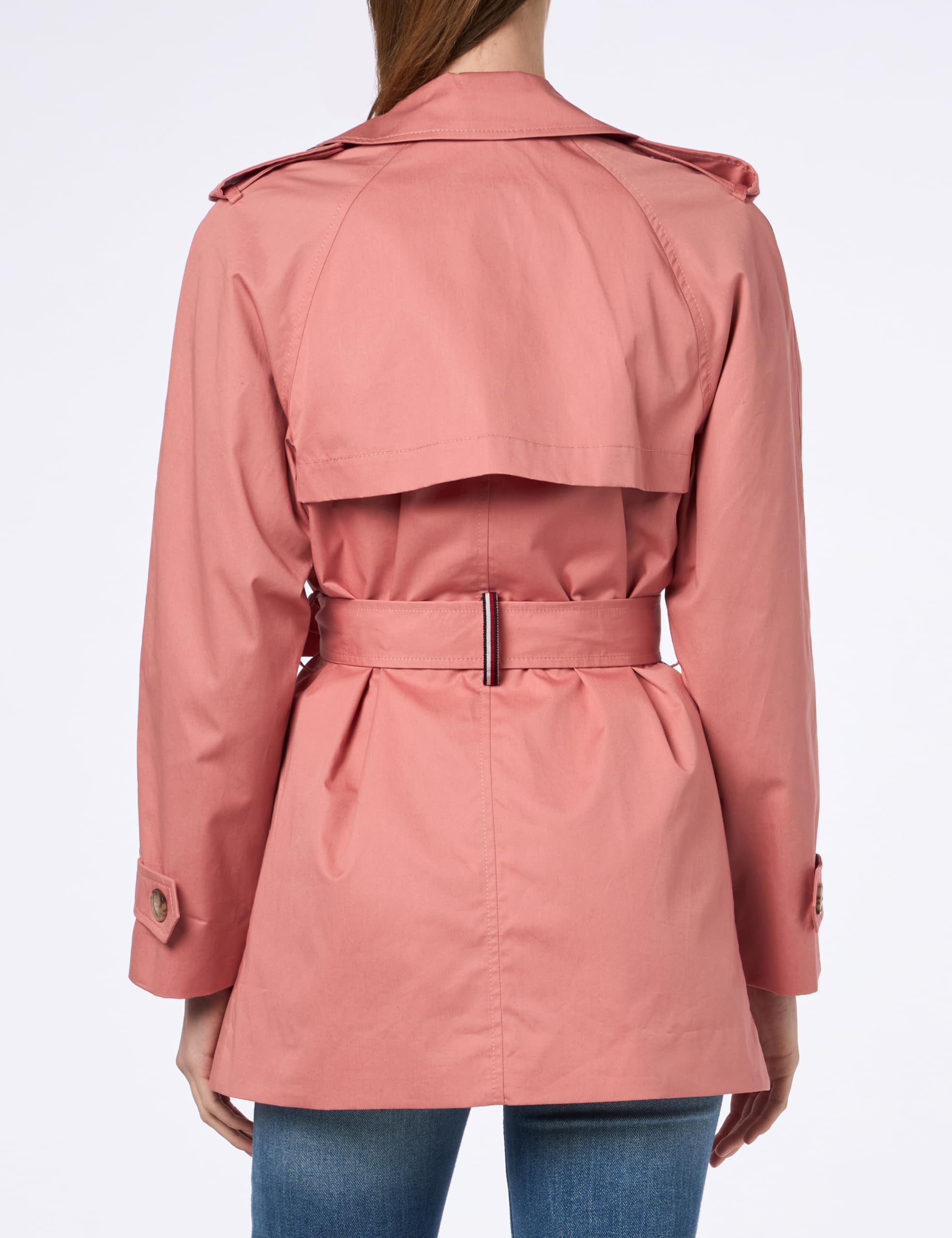 Tommy Hilfiger Abrigo Mujer Cotton Short Trench Gabardina, Rosa (Teaberry Blossom), 38