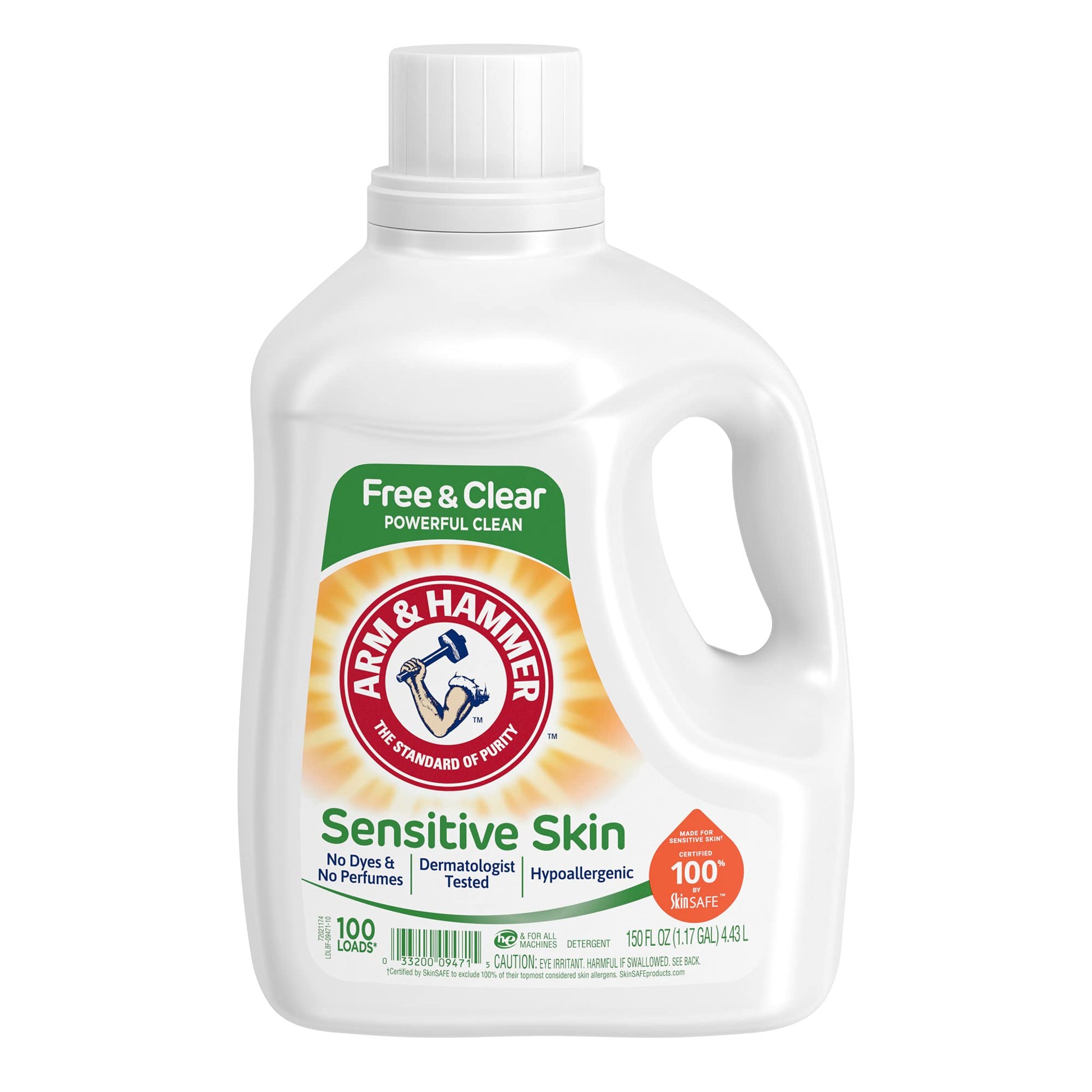 Arm & Hammer Sensitive Skin Free & Clear, 100 Loads Liquid Laundry Detergent, 150 Fl oz