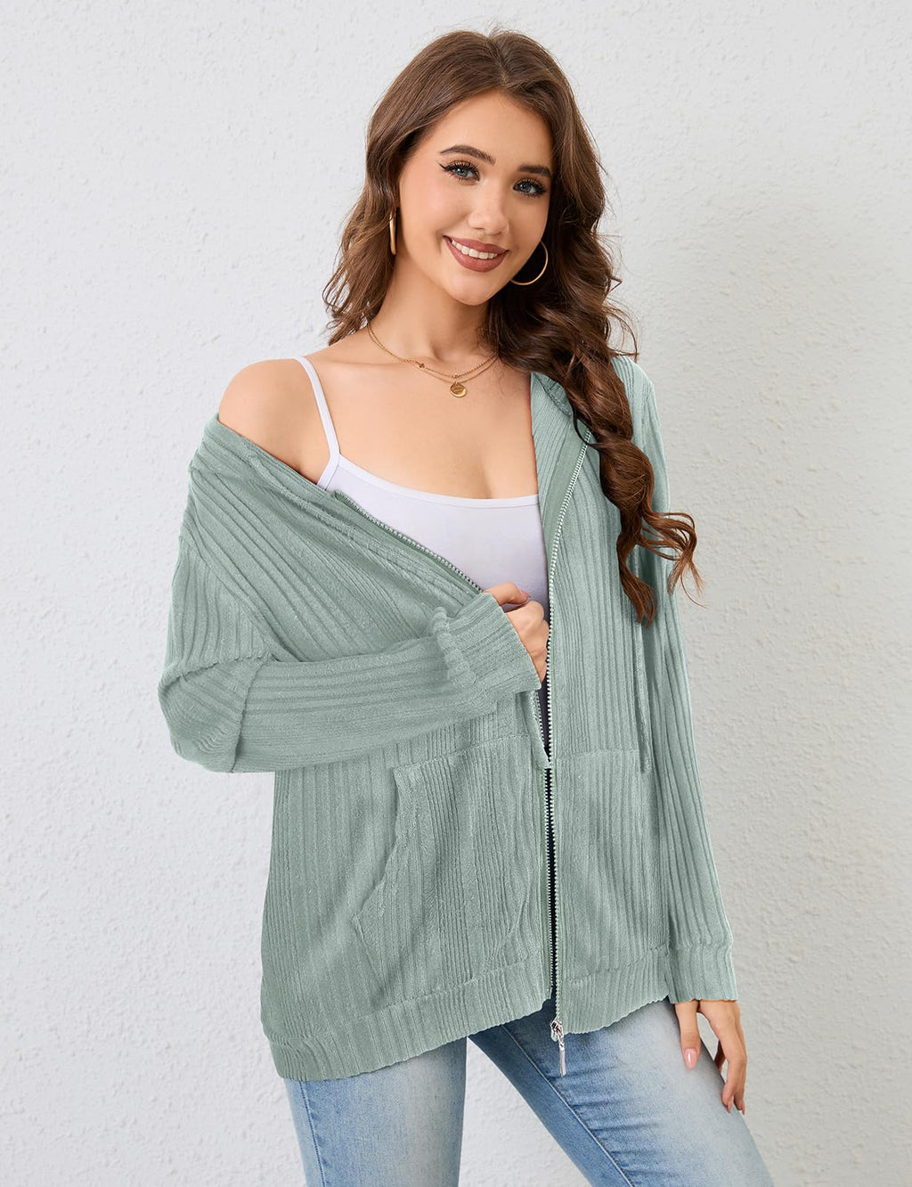 Flikity Zip Hoodie Damen Reißverschluss Sweatjacke mit Kapuze Dünne Jacke