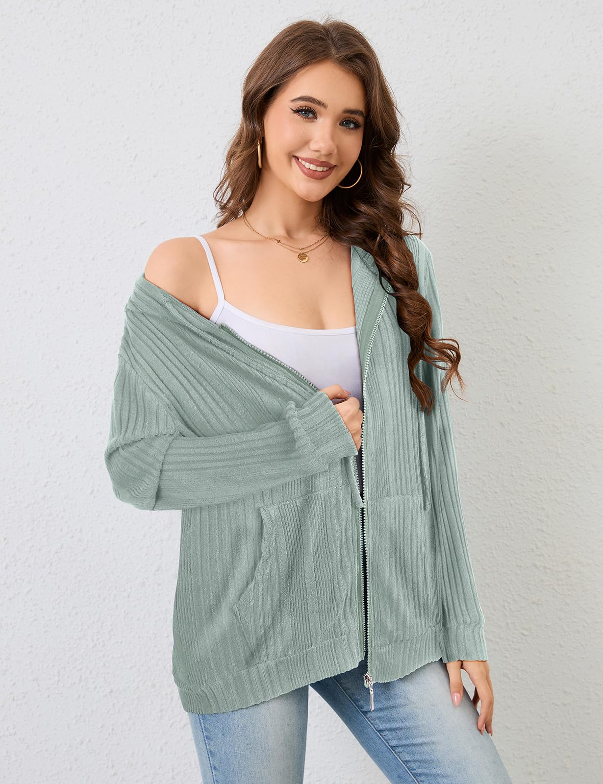 Flikity Zip Hoodie Damen Reißverschluss Sweatjacke mit Kapuze Dünne Jacke