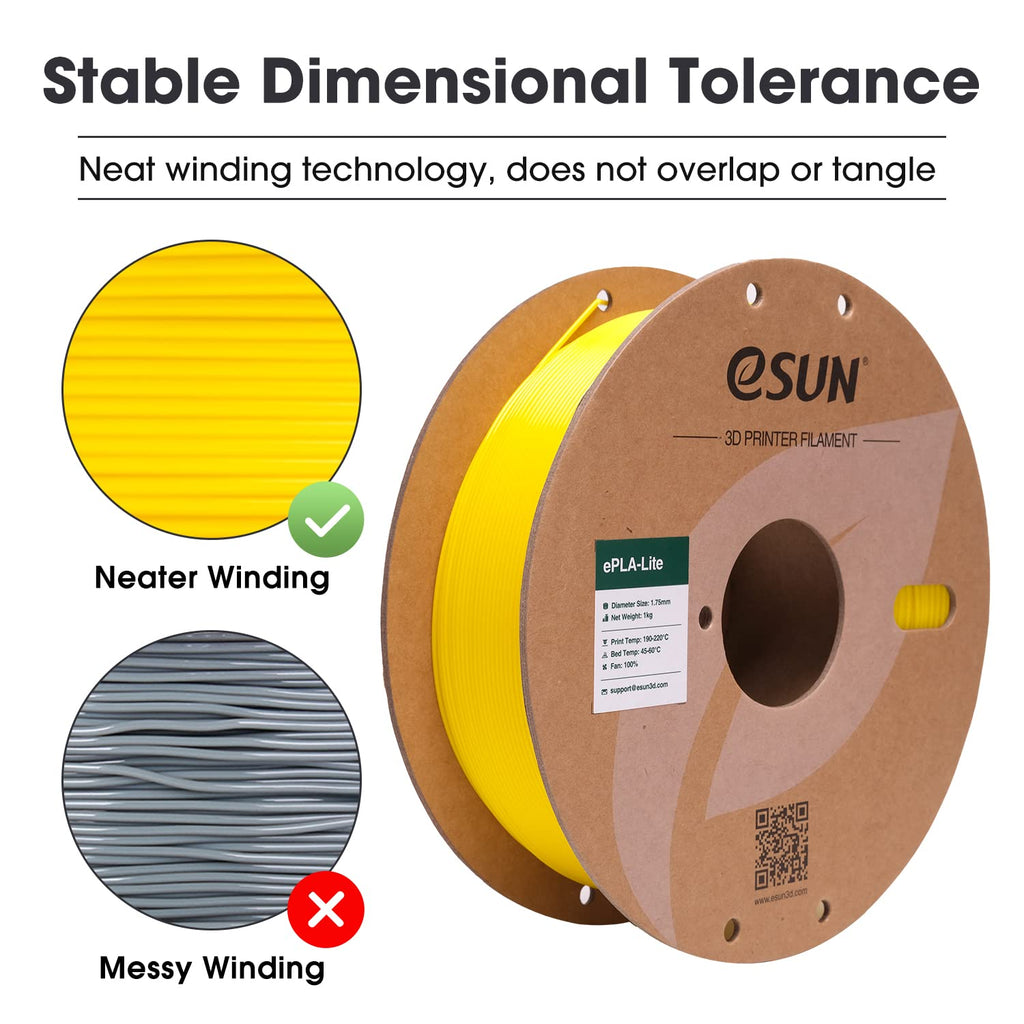 eSUN PLA Lite Filament 1.75mm, Modified 3D Printer Filament PLA, Dimensional Accuracy +/- 0.05mm, 1KG Spool (2.2 LBS) 3D Printing Filament for 3D Printers, Yellow