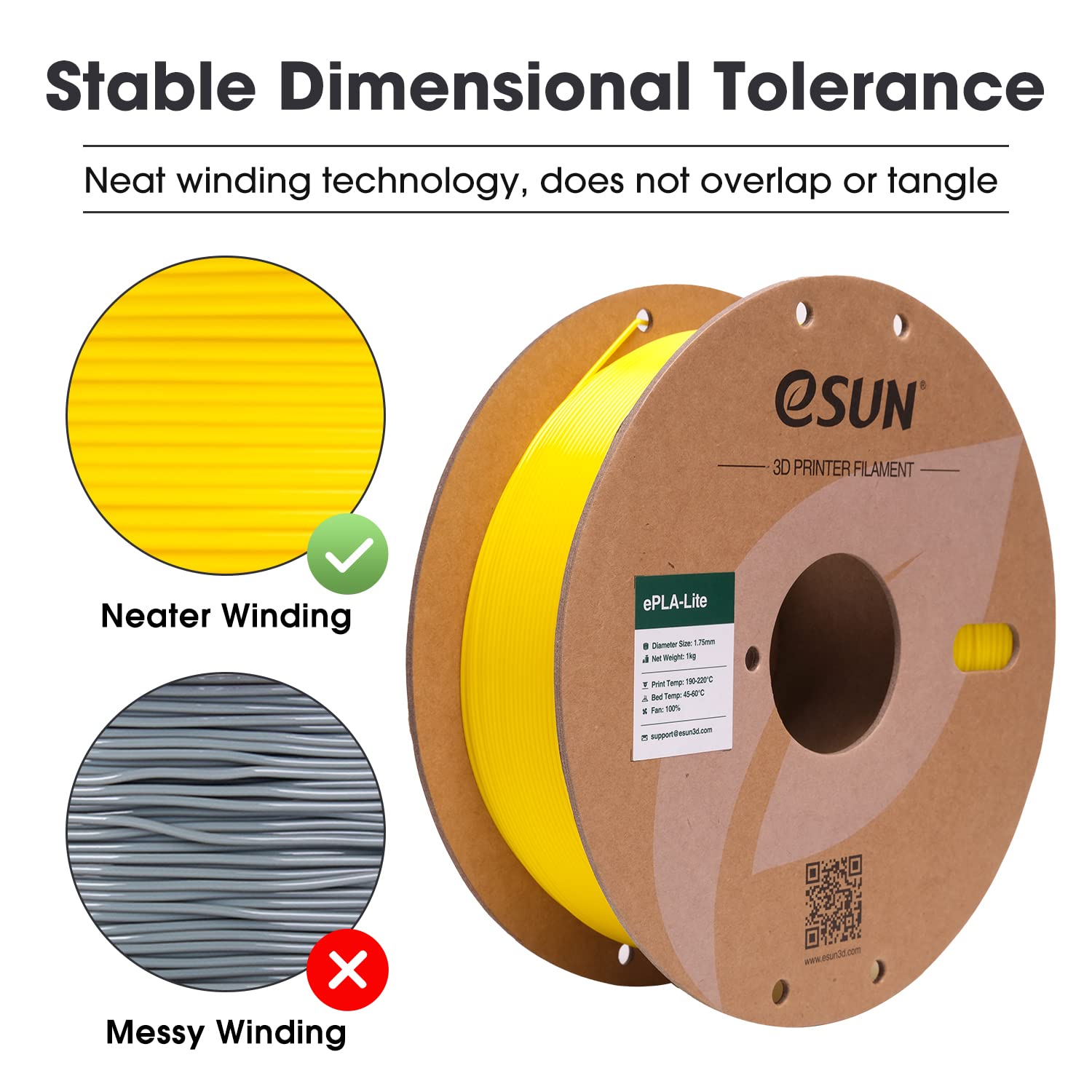 eSUN PLA Lite Filament 1.75mm, Modified 3D Printer Filament PLA, Dimensional Accuracy +/- 0.05mm, 1KG Spool (2.2 LBS) 3D Printing Filament for 3D Printers, Yellow