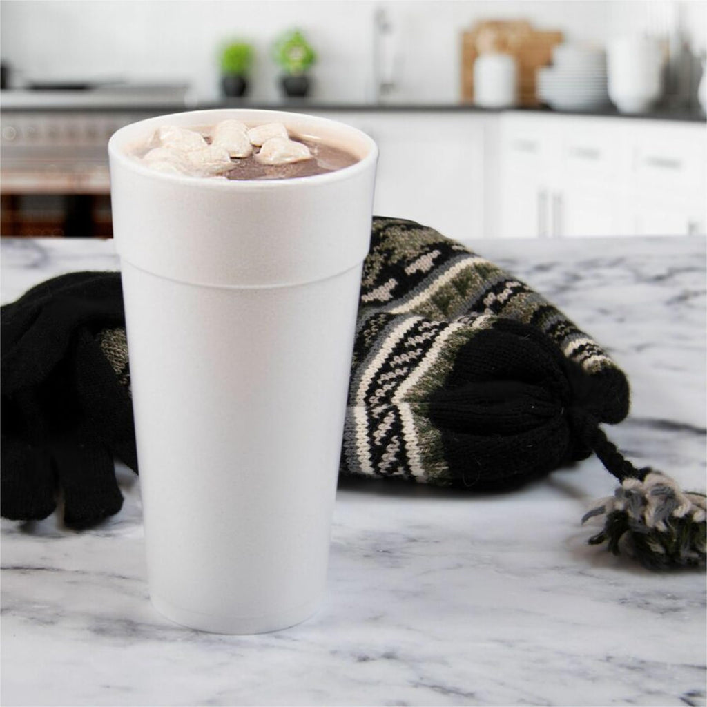 DART 24J16 Drink Foam Cups, Hot/Cold, 24oz, White, 25 Per Bag (Case of 20 Bags) (DCC24J16)