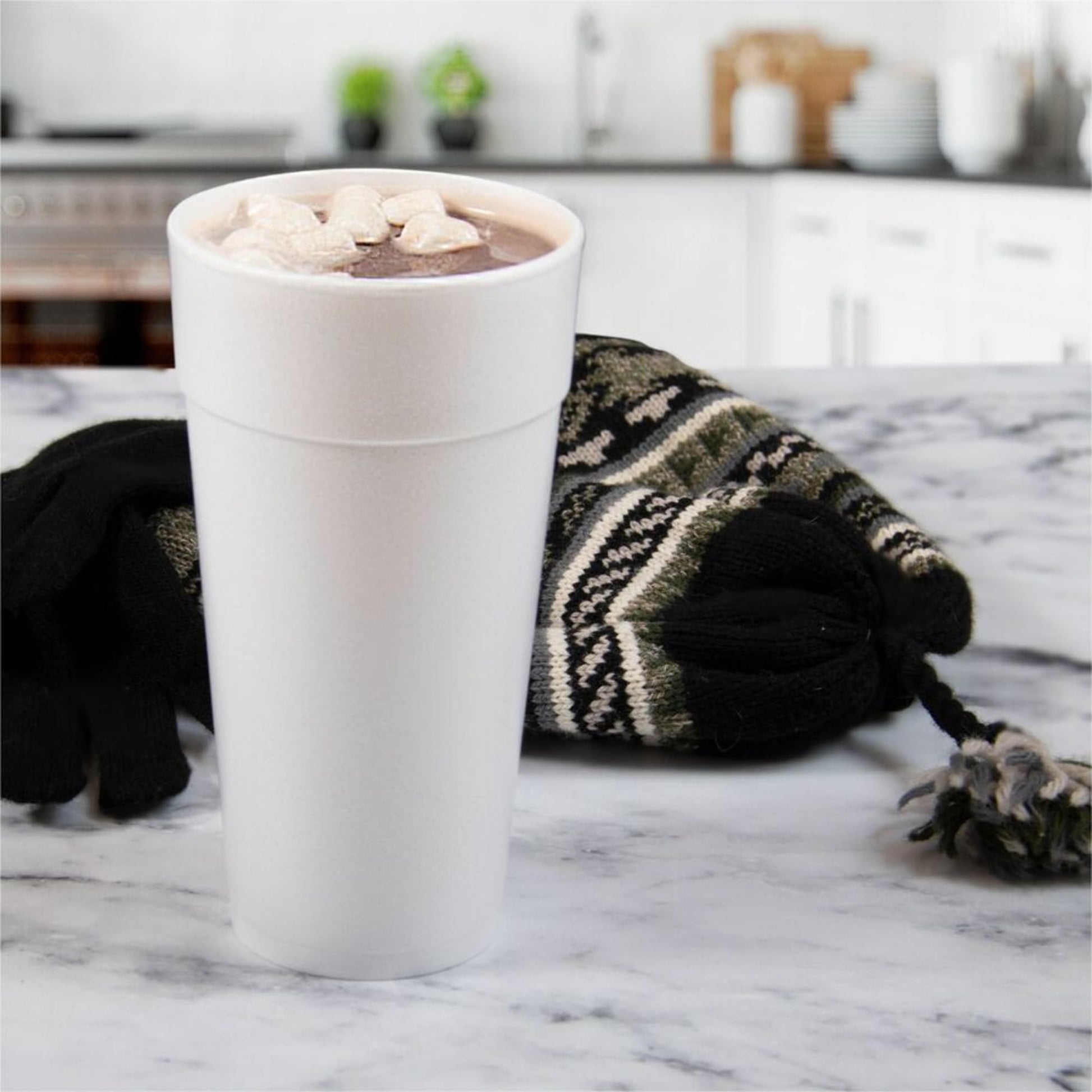 DART 24J16 Drink Foam Cups, Hot/Cold, 24oz, White, 25 Per Bag (Case of 20 Bags) (DCC24J16)