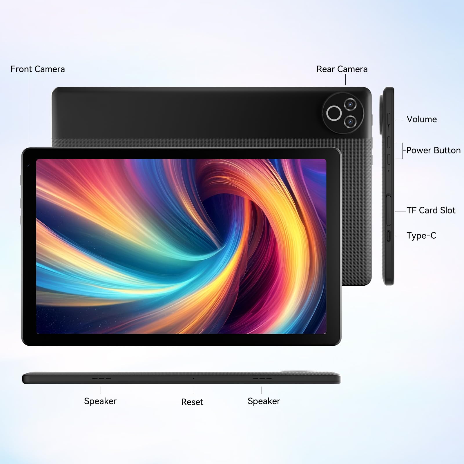 tablet de 10 pulgadas con Android 15 OS GMS certificadas tabletas PC 1.8 GHz 5-Core 20 (3+17) GB RAM 64 GB ROM 1 TB expandible 1280x800 HD IPS visualización táctil 5000 mAh WiFi 6 Bluetooth 5.4 cámara
